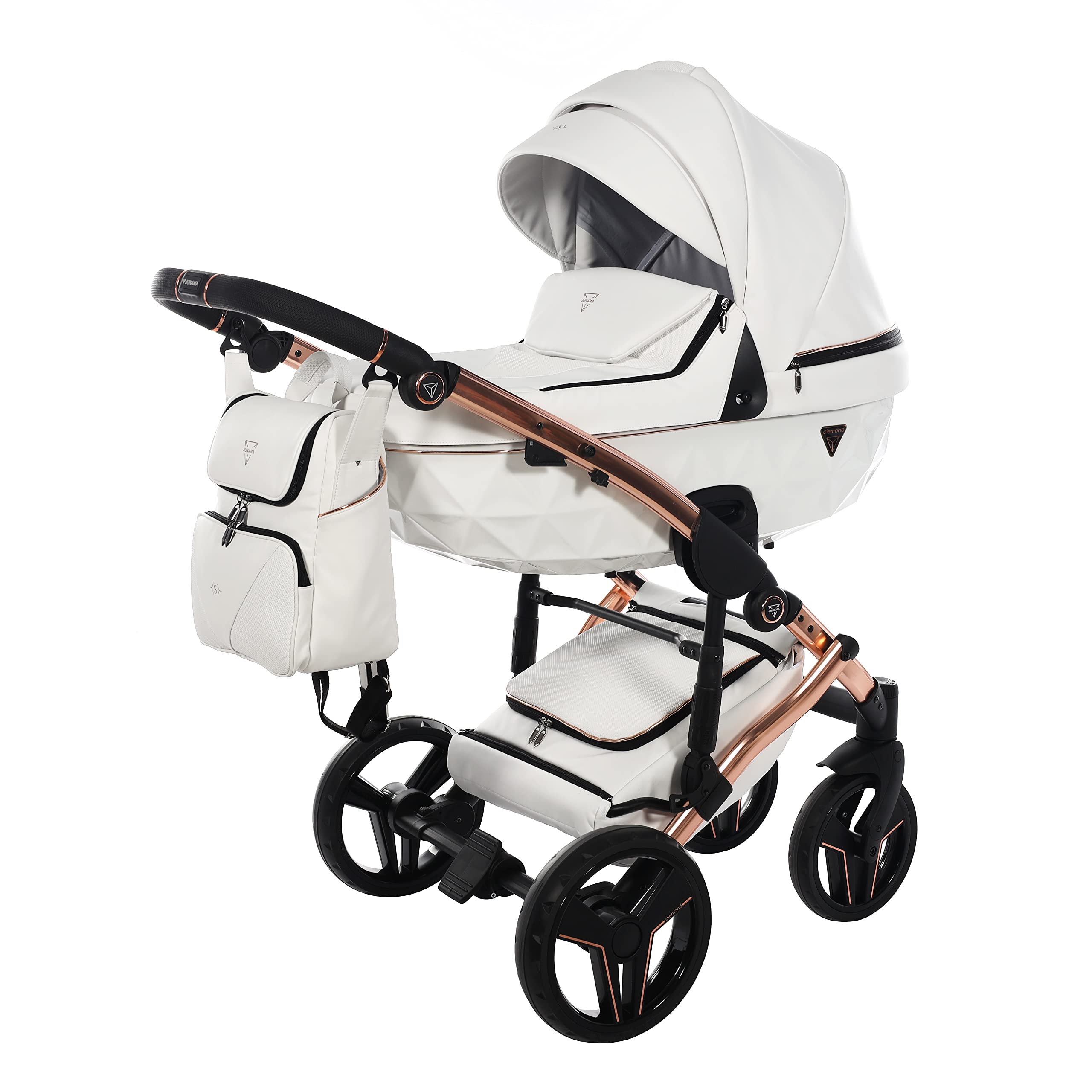Junama Passeggino TRIO Diamond S Class 01 Bianco e Rame - 2in1 3in1 4in1 + ombrellino (3 in 1 con Seggiolino Auto)