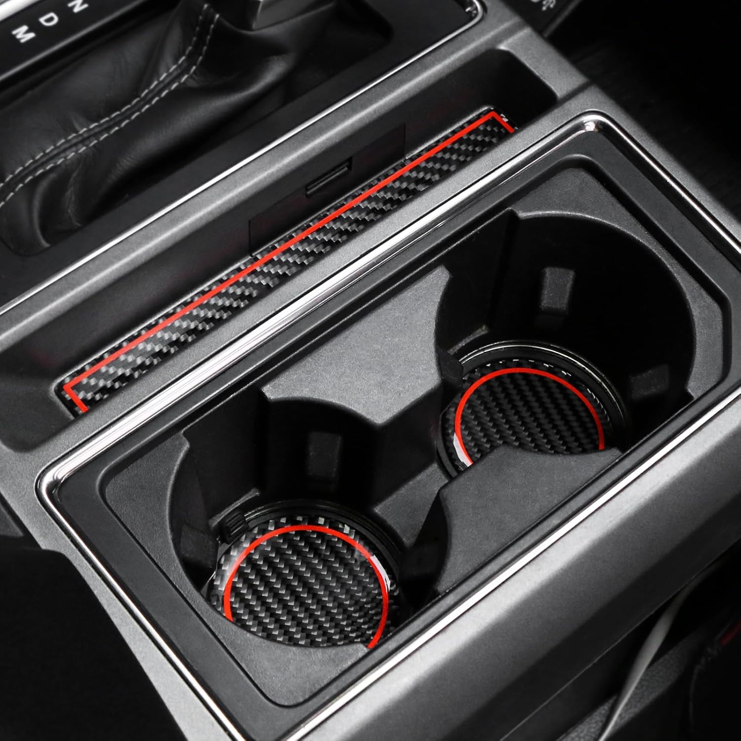 BETTERHUMZ Car Cup Holder Coaster Pad Compatible with Ford F150 Raptor 2015-2020 Carbon Fiber Anti Slip Cup Mat Decor Interior Molding Accessories (Black)