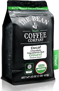The Bean Organic Coffee Company Water Processed DECAF Chocolate Macadamia Nut, Medium Roast, Ground Coffee, 16-Ounce Bag, Café Molido Tostado Orgánico descafeinado