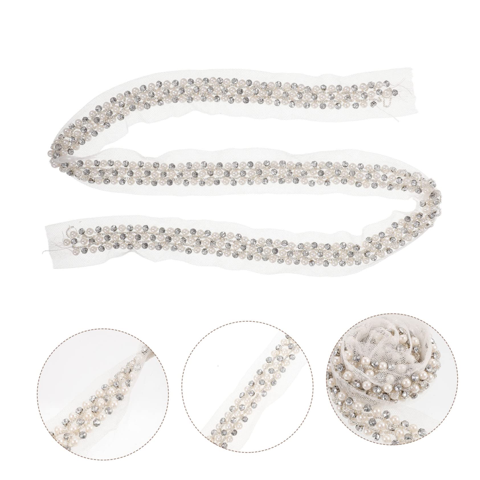 Operitacx 4piezas Cinta De Encaje De Perlas Brillantes Ribete Decorativo Para Ropa y Manualidades Para Bodas y Proyectos De Costura