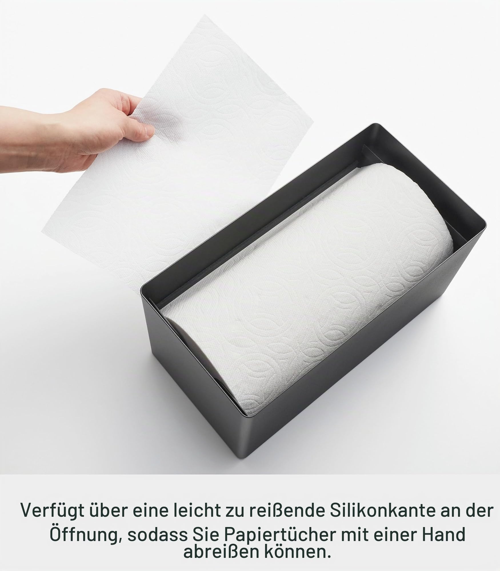 Yamazaki 1644 RIN Küchenrollenhalter, schwarz, Stahl/Holz/Silikon, minimalistisch, 16,2 x 31,2 x 17 cm