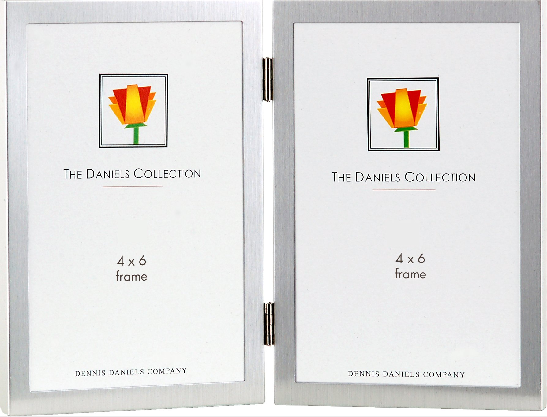 Dennis Daniels Hinged Double Vertical Metal Picture Frame, 4 x 6 Inches, Metallic Silver