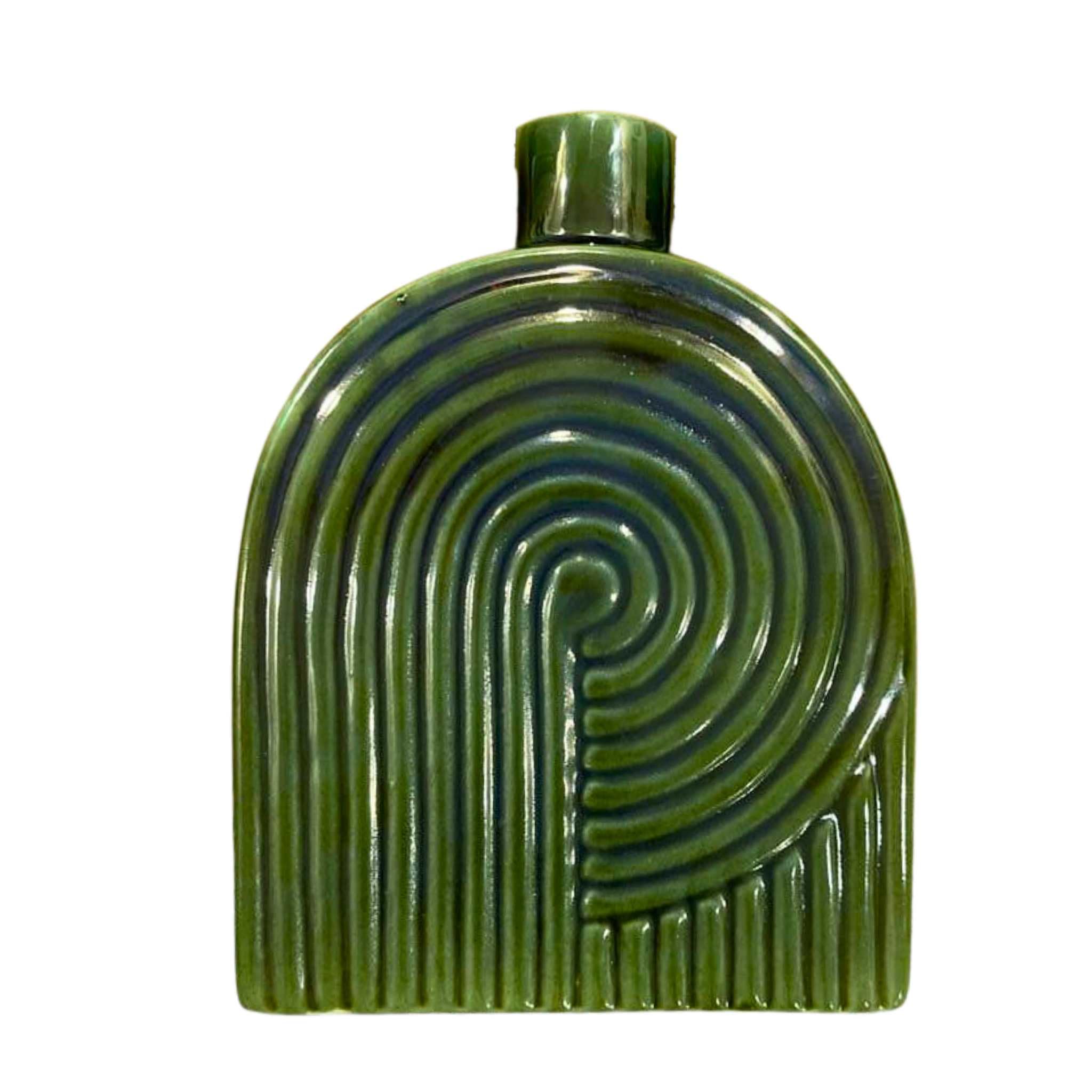 Ribbed Ceramic Flower Vase for Living Room, Bedroom, Dining Table, Home Decoration - Home Decor Item - Without Flowers - 18cm Height - Vibrant Green-image-26