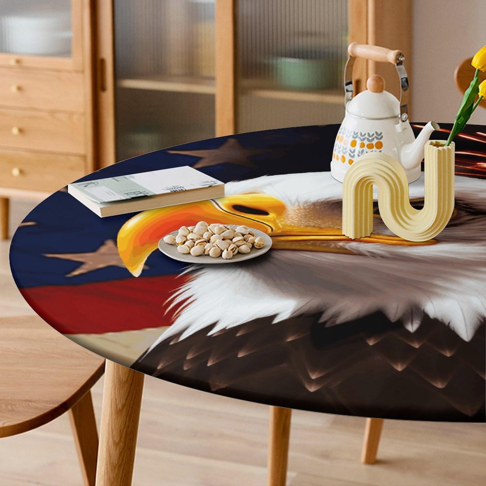 Runde Tischdecke Mit Amerikanischem Sternenmuster – Elastisch, Wasserdicht (Größe M, ~138 Cm)