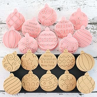 10 Piece Mini Christmas Ornament Cookie Cutters, 3d Raised Design Cookie Stamps, Mini Round Ornament Baking Molds(Ornament)
