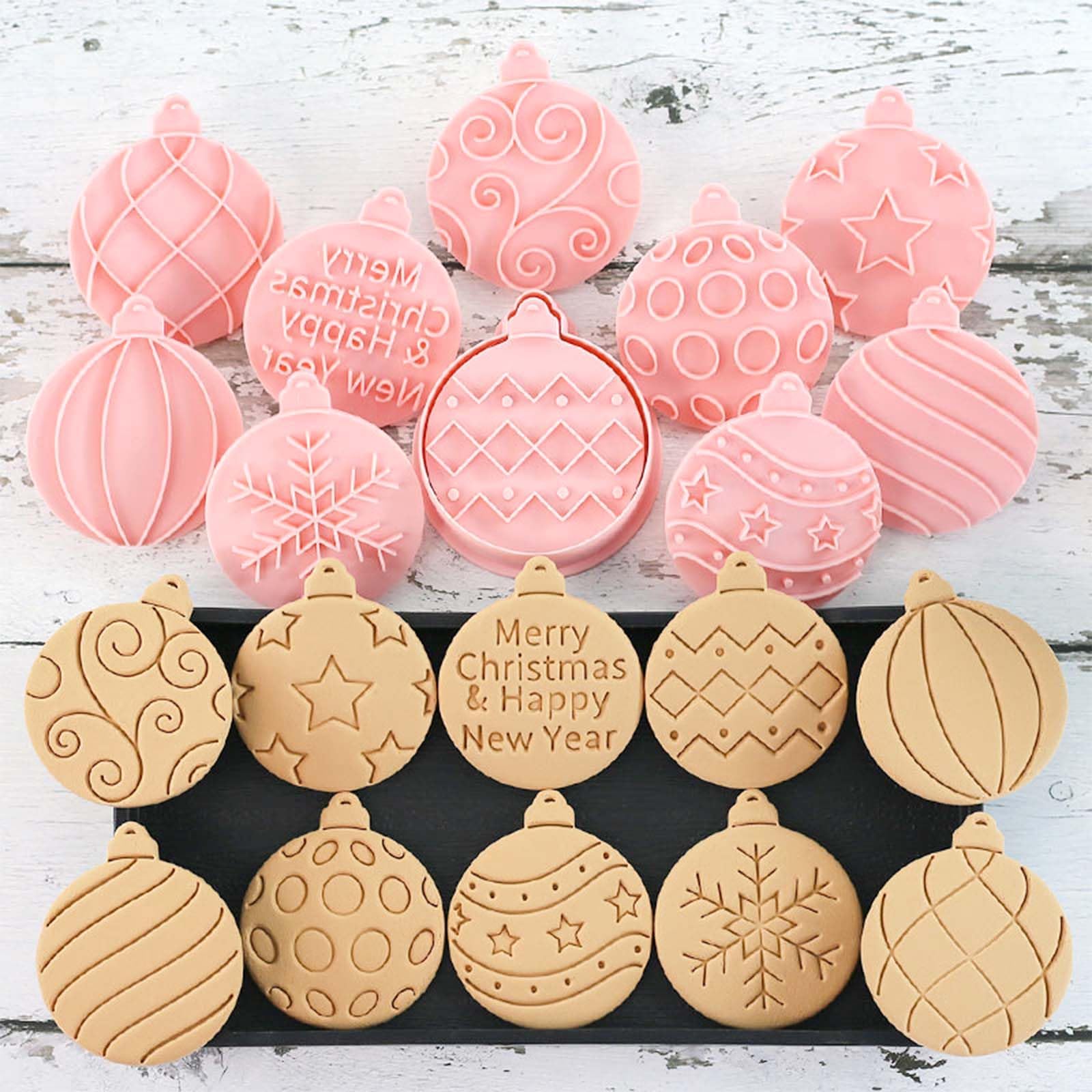 10 Piece Mini Christmas Ornament Cookie Cutters, 3d Raised Design Cookie Stamps, Mini Round Ornament Baking Molds(Ornament)