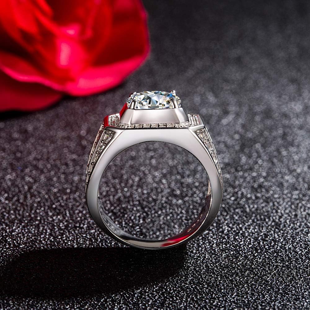 Dankadi Noble Men's 925 Silver Ring-Square Cubic Zircon Inlaid-Classic Ring-Fashion Silver Jewelry-Party Accessories 8-13# - Image 6