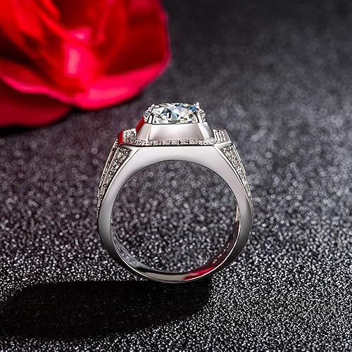 Vista 6 de Dankadi Noble - Anillo de plata 925 para hombre, cuadrado con incrustaciones de circonita cúbica, anillo clásico, joyería de plata de moda