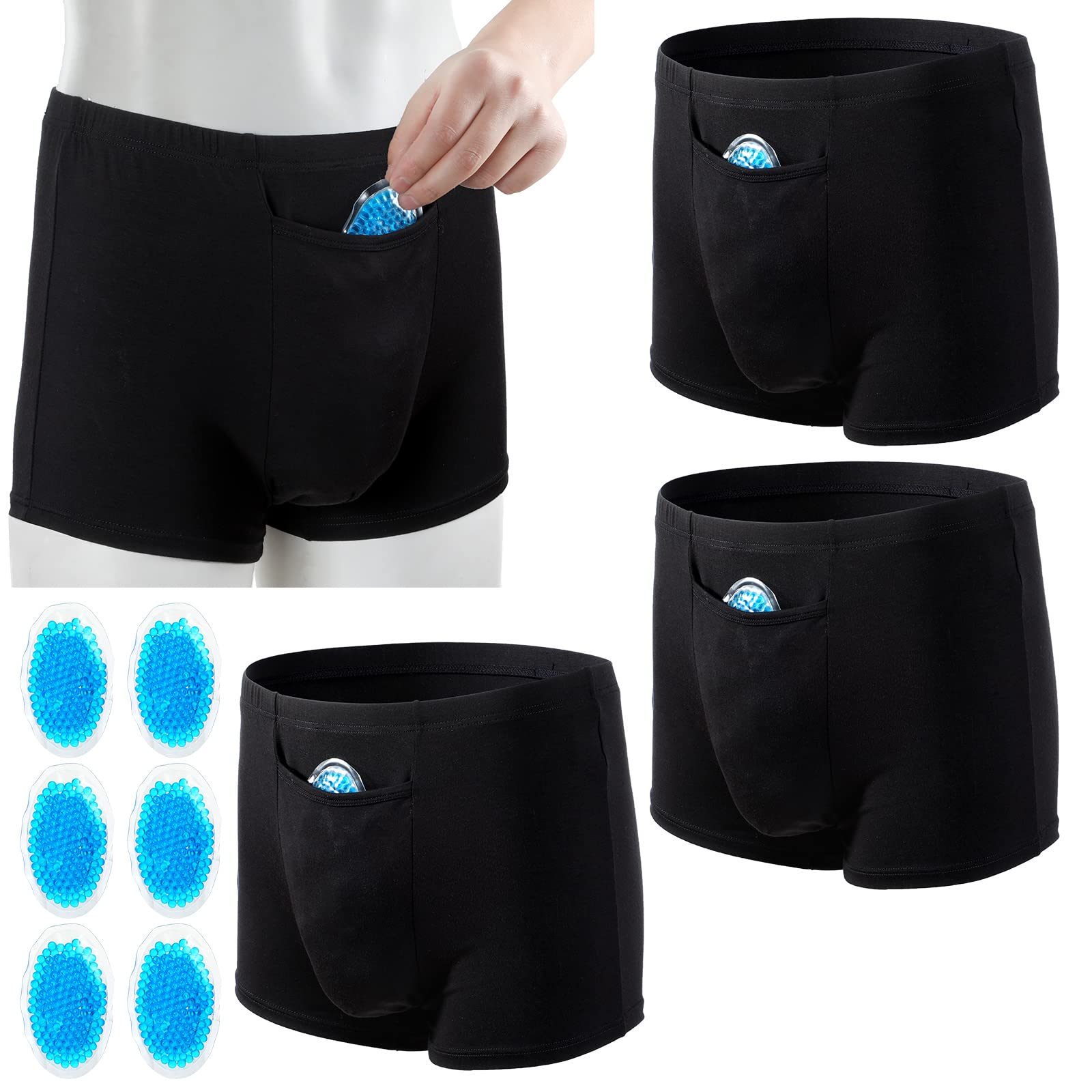 SintegeSintege 9 Pcs Vasectomy Underwear Set Include 3 Pcs Black Men Vasectomy Underwear and 6 Pcs Cold Pack, Breathable Briefs Vasectomy Gifts for Men Jock Testicular Support Pain Relief (L Size)