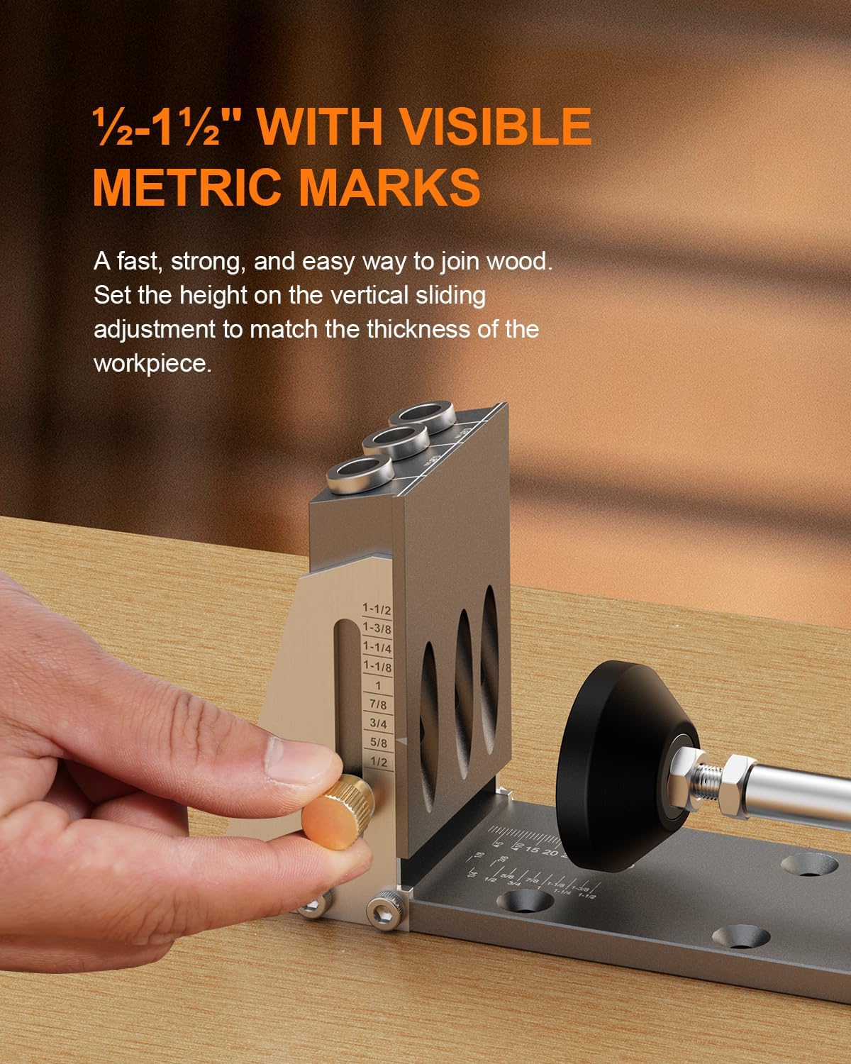 Kolvoii Pocket Hole Jig, Professional Adjustable Pocket Screw Jig for Strong Joints, Versatile Drill Guide Jig for Materials 1/2" to 3 1/8" Thickness with Storage Case - Image 3