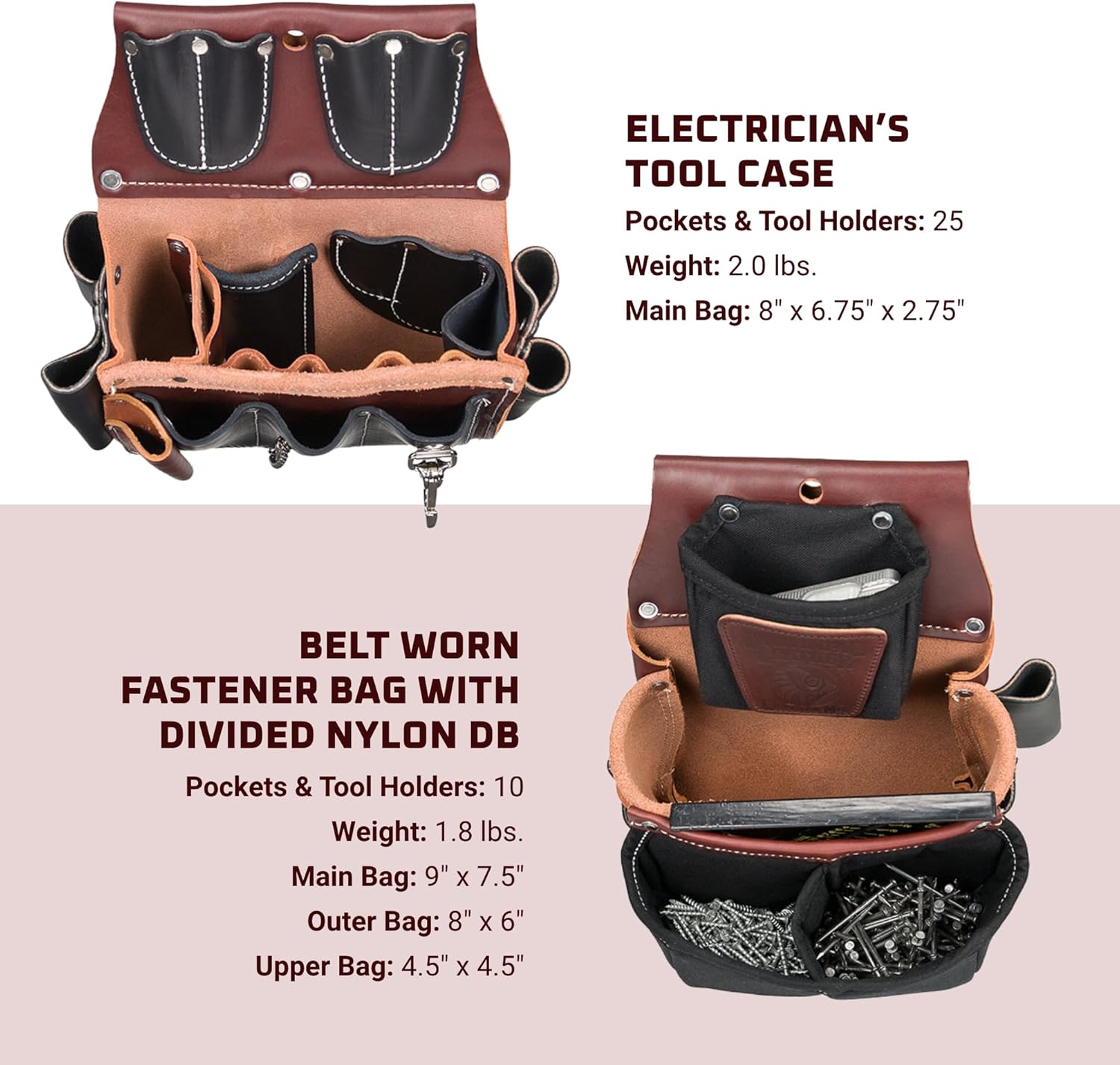 Occidental Leather Commercial Electrician’s Tool Bag Set - Large - 37 Pockets & Tool Holders - Made in USA