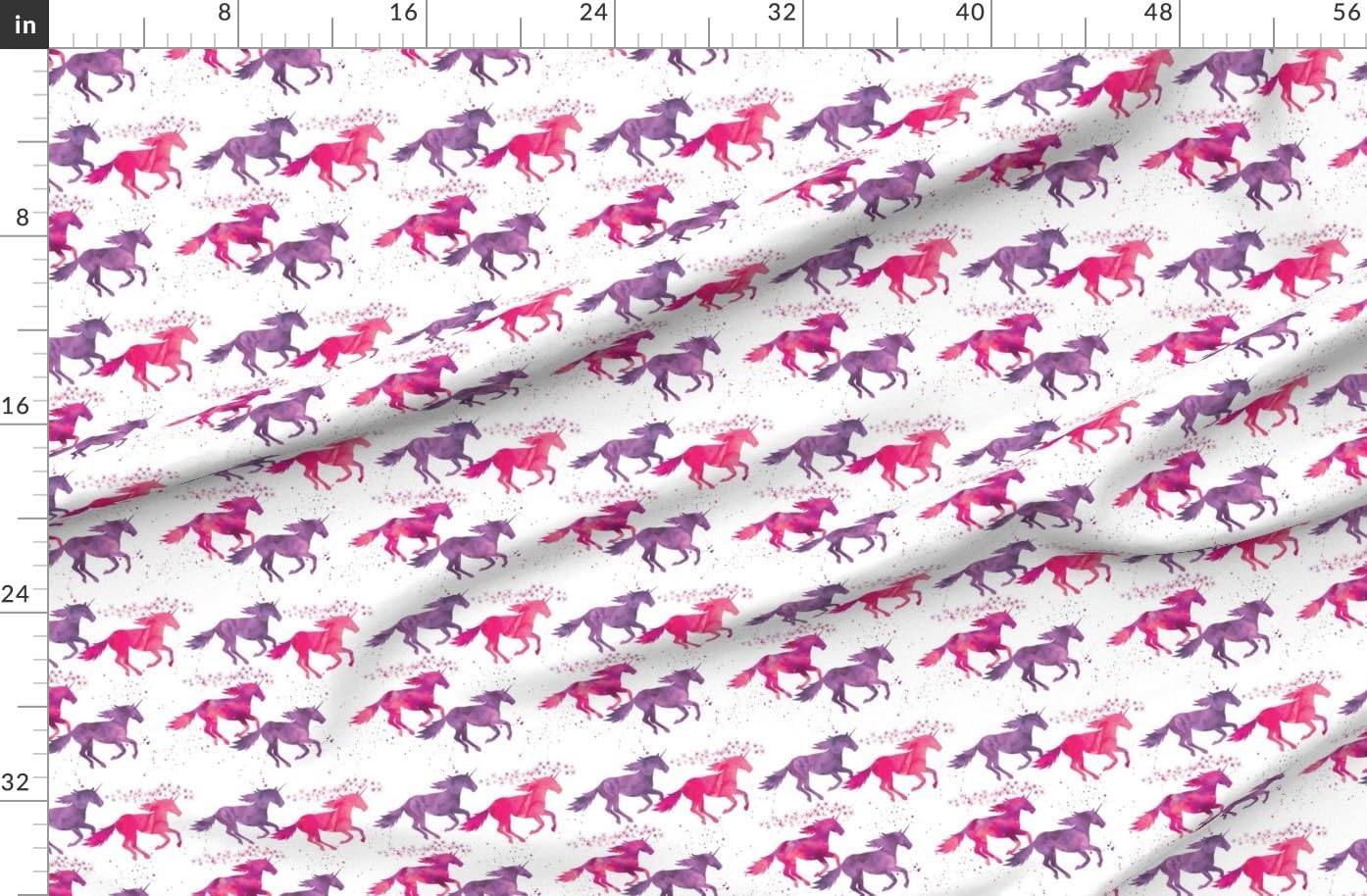 Spoonflower Fabric - Watercolor Unicorns Pink & Purple Magical Unicorn Wild Horses Mythical Printed on Denim Fabric by The Yard - Bottomweight Apparel Home Decor Upholstery