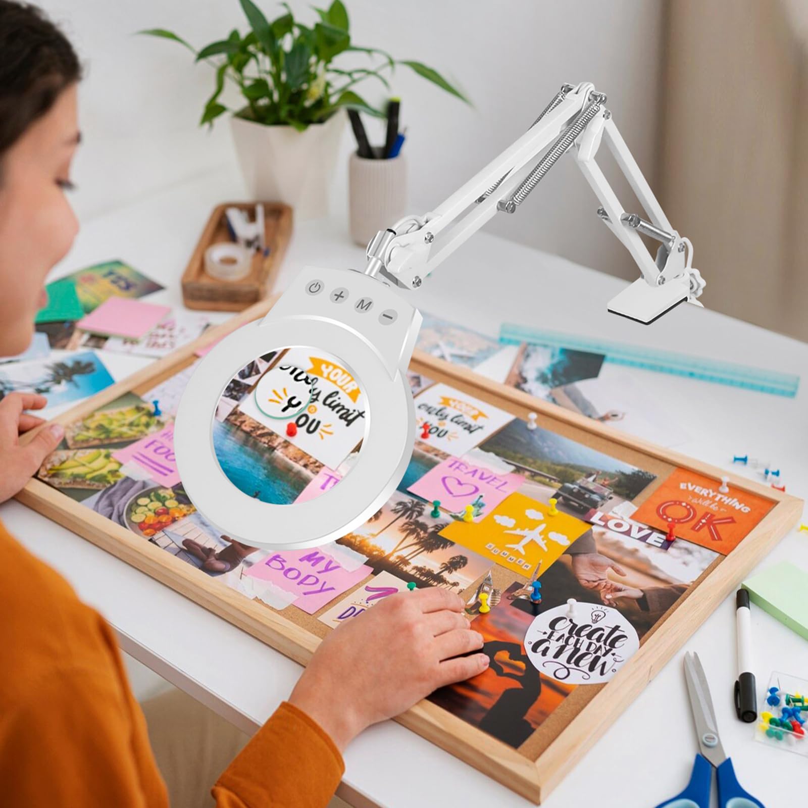 NOEVSBIG Lupa 2 en 1 con luz y soporte, lupa 10 x y 5 x, lámpara de escritorio con gran base y abrazadera, 3 modos de color, regulable, lámpara de lupa LED para hobby, lámpara con lupa con soporte