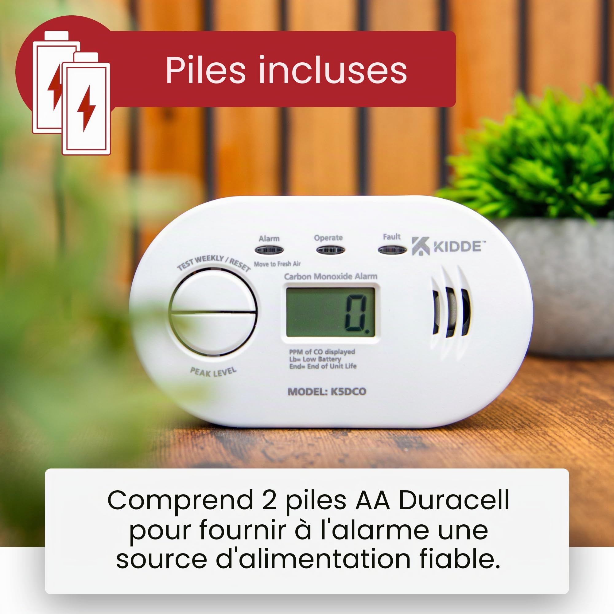 Kidde 5DCO Détecteur de monoxyde de carbone numérique avec piles AA Durée de vie du capteur 10 ans Affichage numérique Alarme CO