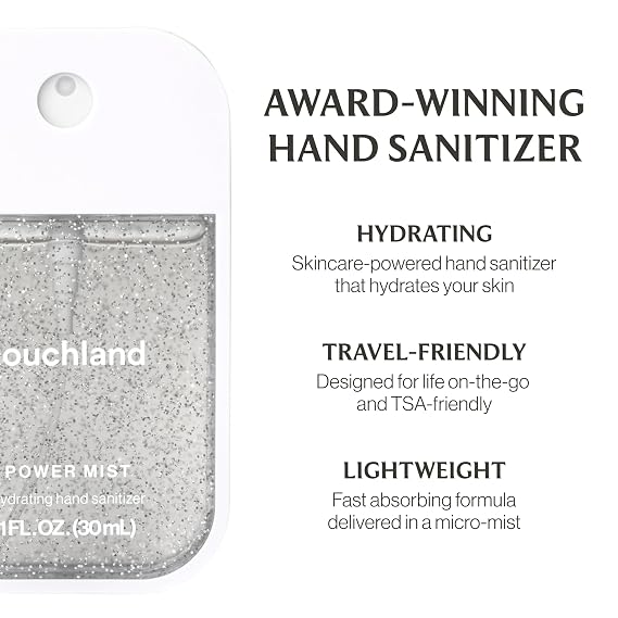 Touchland Hydrating Hand Sanitizer Spray and Frosted Sparkle Case Bundle Confetti Cake Trio Set 3 x 1 FL OZ Travel Size Mists, Scented & Stylish, Dye Free