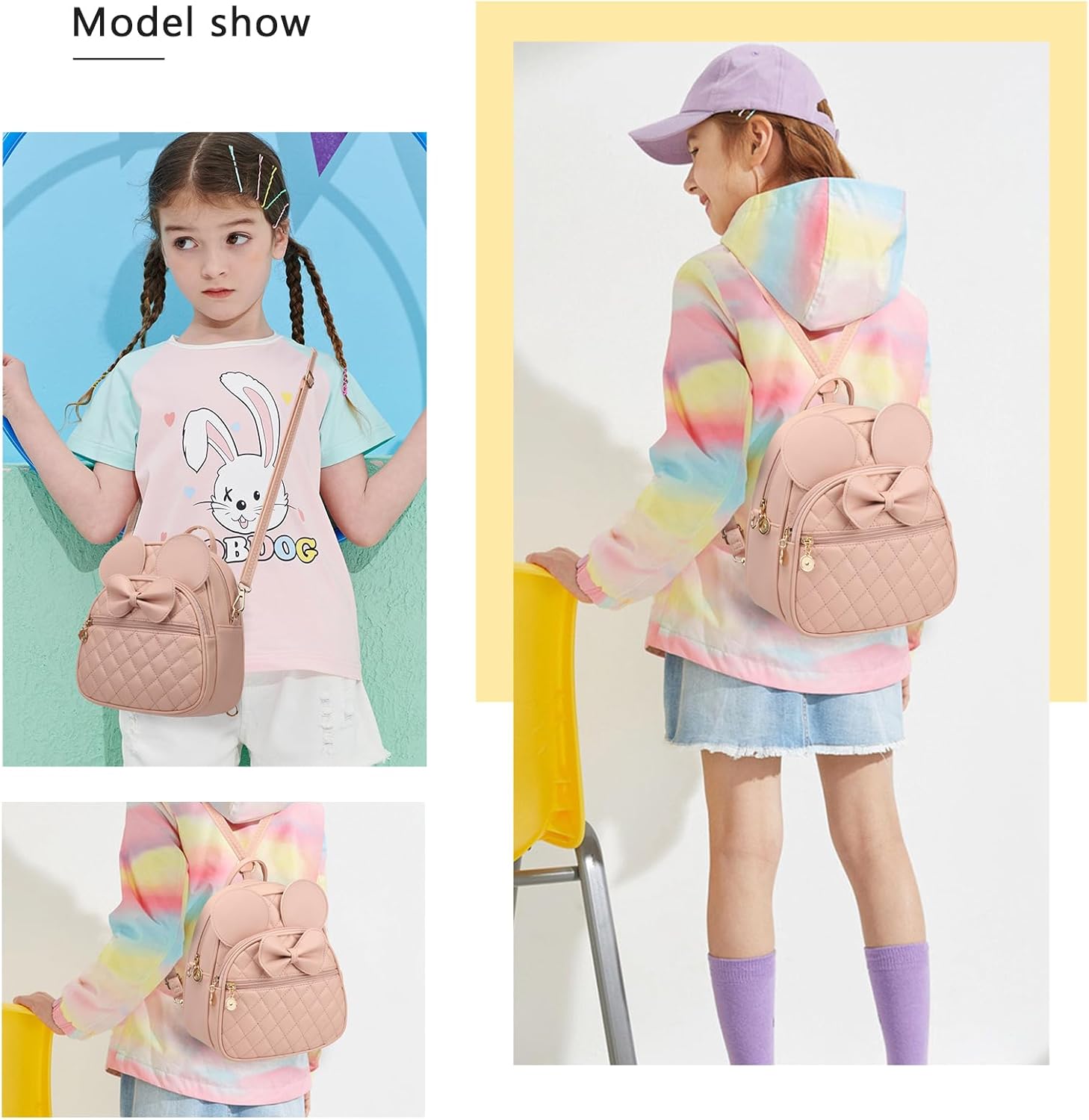 KL928 Girls Mini Backpack Bowknot Polka Dot Cute Small Daypacks Convertible Shoulder Bag Purse for Women - Image 7