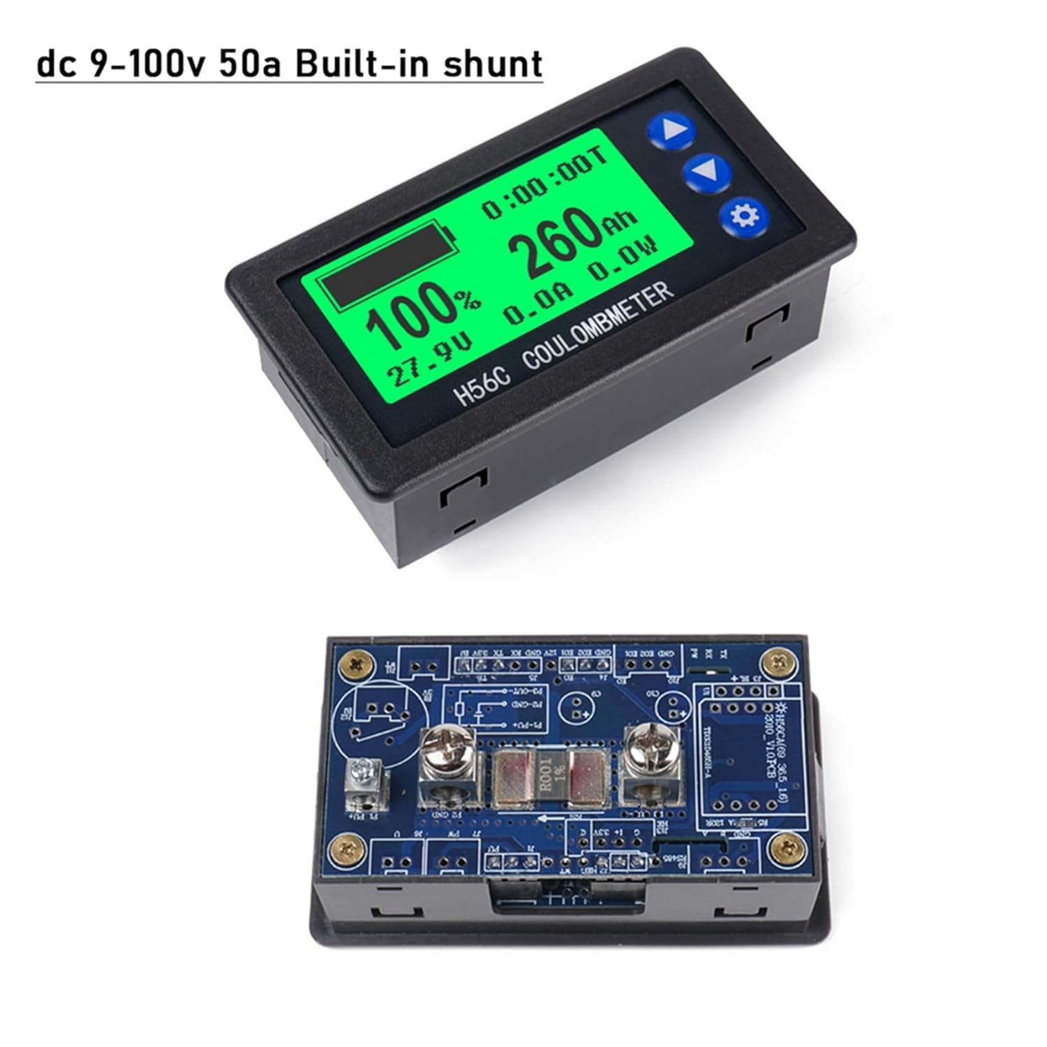 2X Battery Monitor Hall Coulomb Meter DC 8-100V 200A Lifepo4 Lead-Acid Li-Ion Lithium Capacity Power Display
