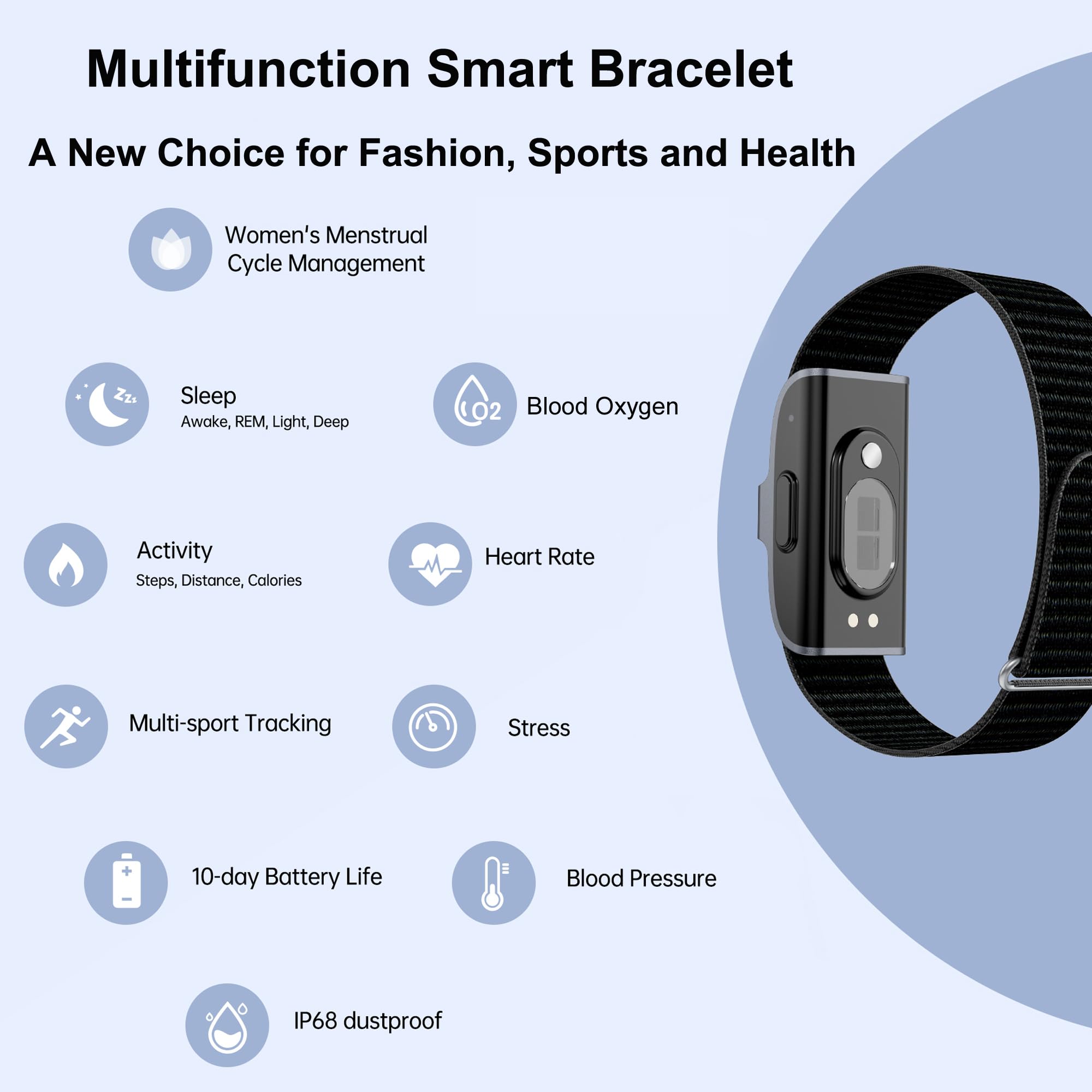 Smart-Armband, Fitness-Tracker, Gesundheitsarmband, Herzfrequenzmesser, Schlaf-Tracker, Schrittzähler, Kalorien, Schrittzähler, wasserdicht, tragbar, Aktivitätstracker für Männer und Frauen