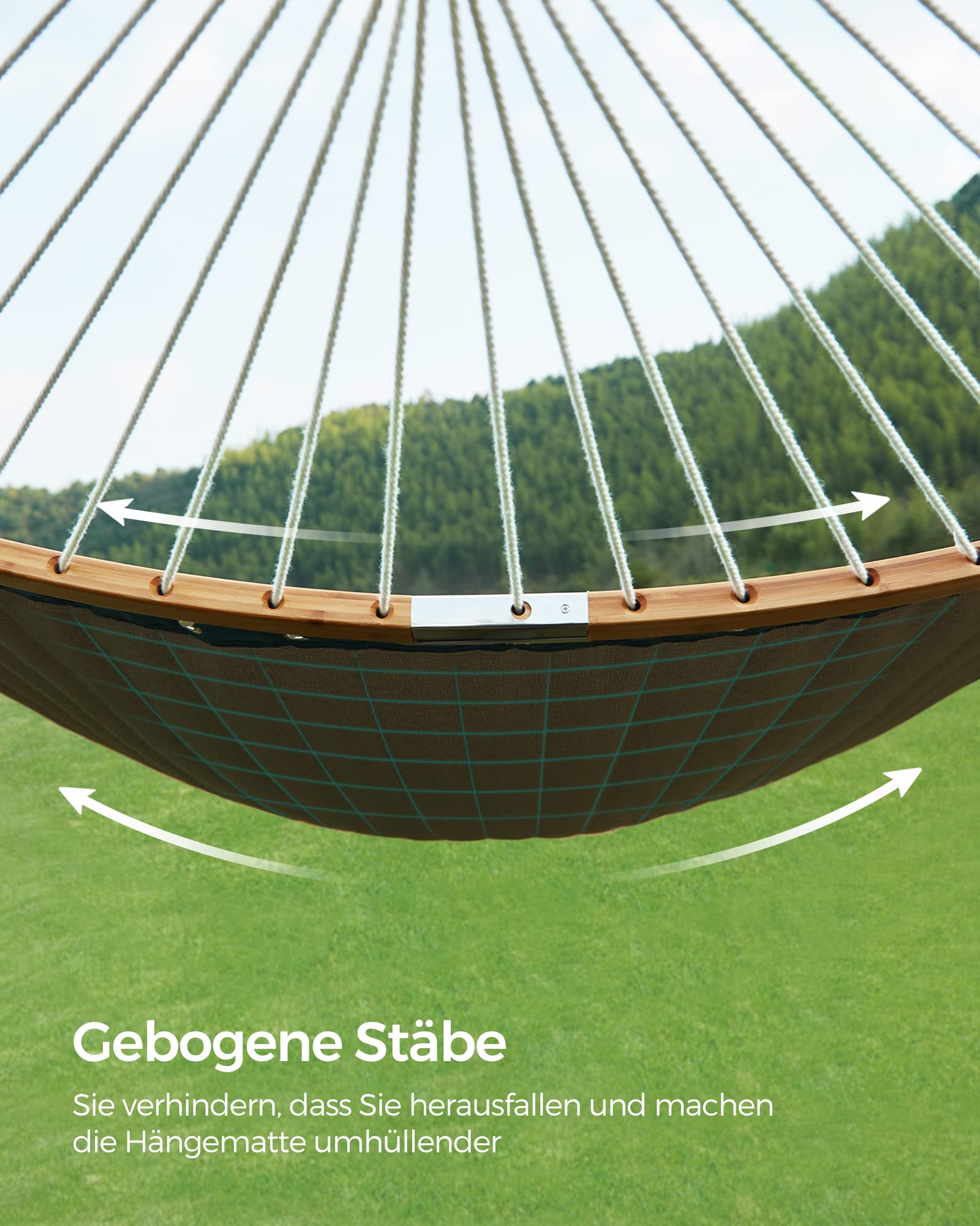 SONGMICS Hängematte für 2 Personen, gepolstert, Outdoor Hängematte mit trennbaren Bambusstangen, Camping-Hängematte mit Kissen, 200 x 140 cm, max. 225 kg belastbar, grau-beige GDC34CG
