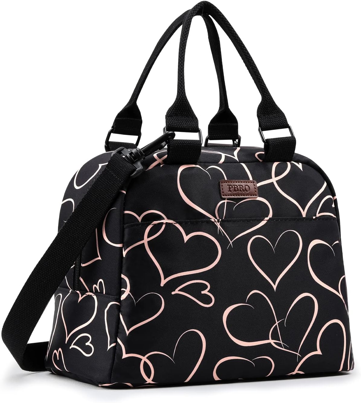 Insulated Lunch Bag for Women,Large Reusable Lunch Tote with Adjustable Shoulder Belt,Cute Love Heart Portable Lunch Box Cooler Bag,Perfect for Adult Girls Travel Picnic,Office,Working -Rose Gold