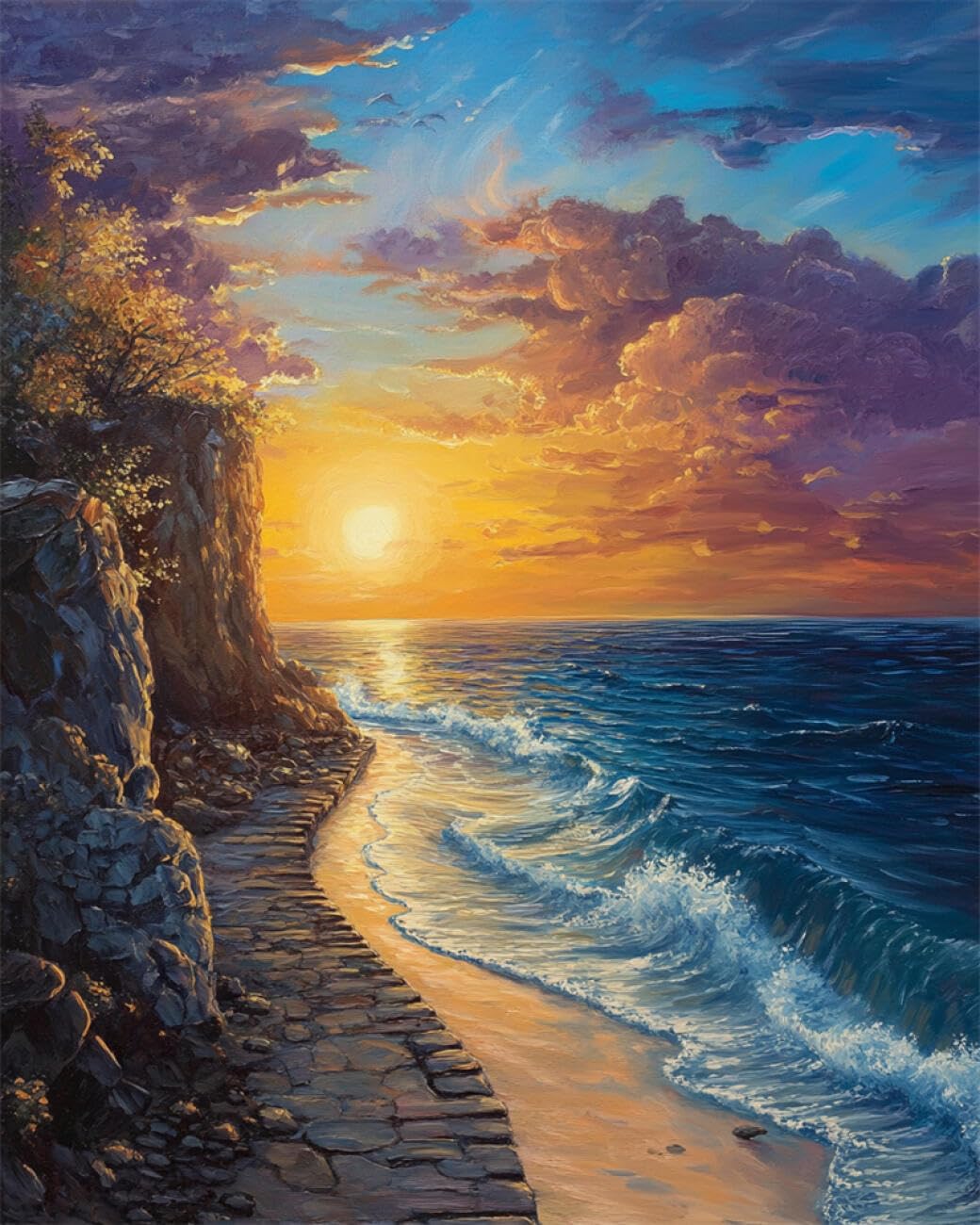 RKFLGEW DIY Bead Embroidery Kits Sunrise At Sea 40x50cm