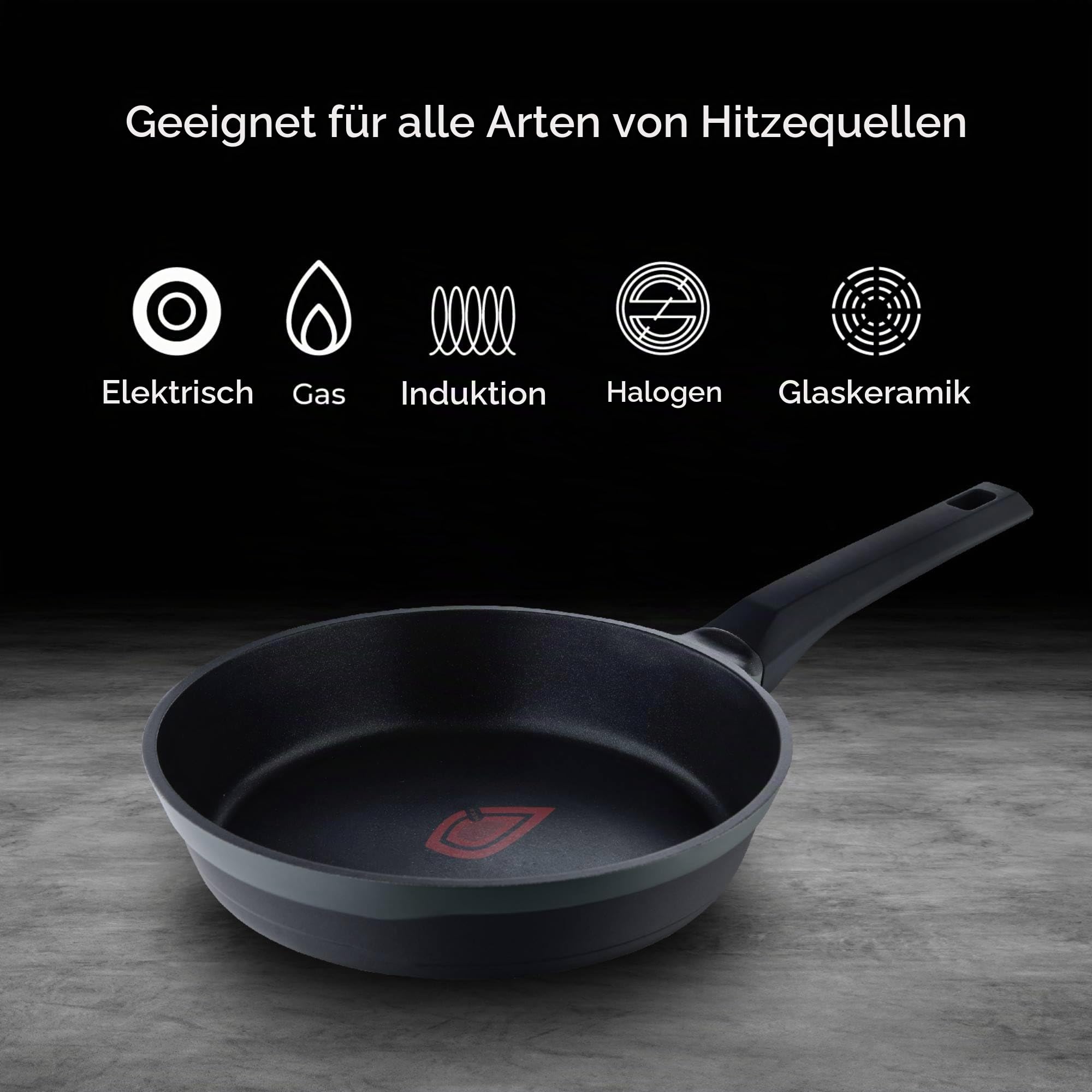 MasterPRO Gastro Reeco | 11-teiliges Set | 20, 24 und 28 cm Bratpfannen, 20, 24 und 28 cm Kochtöpfe und 16 cm Kochtopf mit Deckel | Recyceltes Aluminiumguss | Heatdot | Antihaftbeschichtung, schwarz