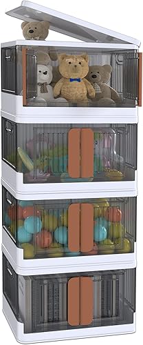 Juego de 4 cajas de almacenamiento plegables contenedores de almacenamiento de 19 galones para organizar contenedores de almacenamiento plegables