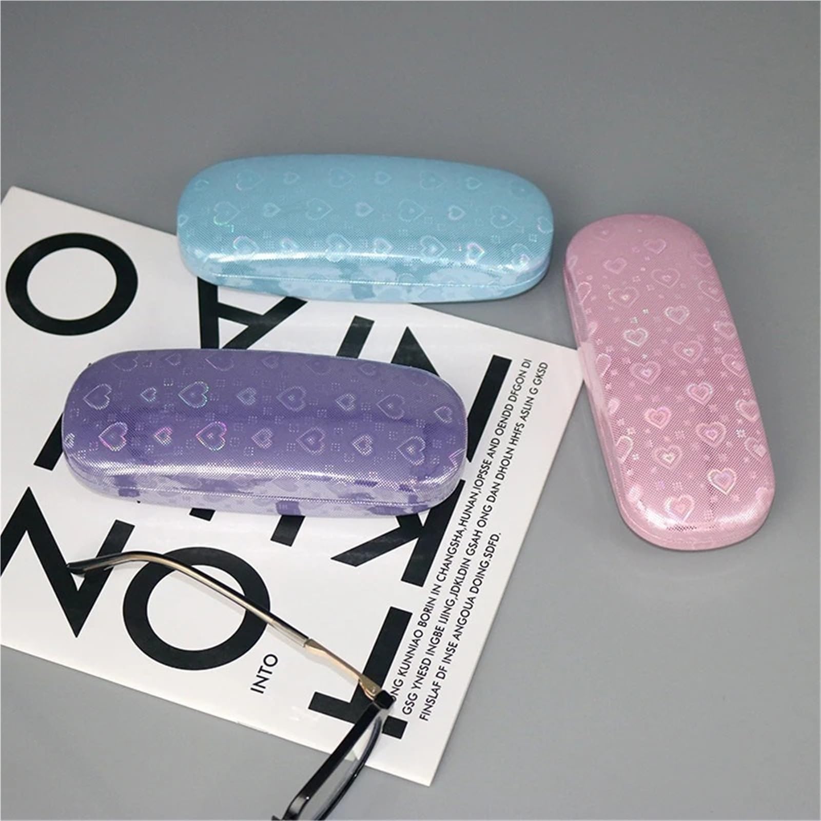 Brillenetui, 1 Stück Tragbares Brillenetui mit Aufdruck, Aufbewahrungsbox for Reisebrillen, Herren und Damen(Purple)