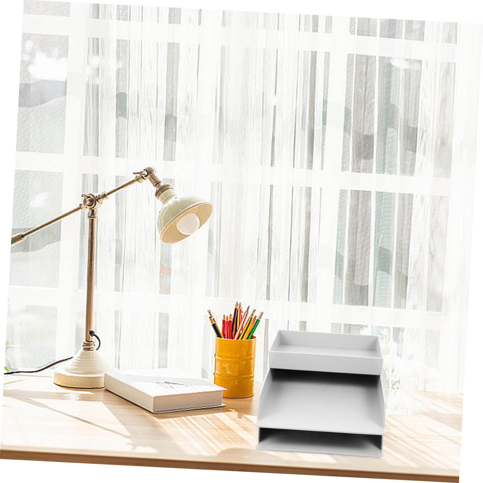 iplusmile Organizer Da Scrivania e Scaffale Portaoggetti in Abs, Contenitore Portadocumenti Multiuso Grande Per Ufficio, Scuola e Casa, Set Da 3 Pezzi Impilabile Bianco