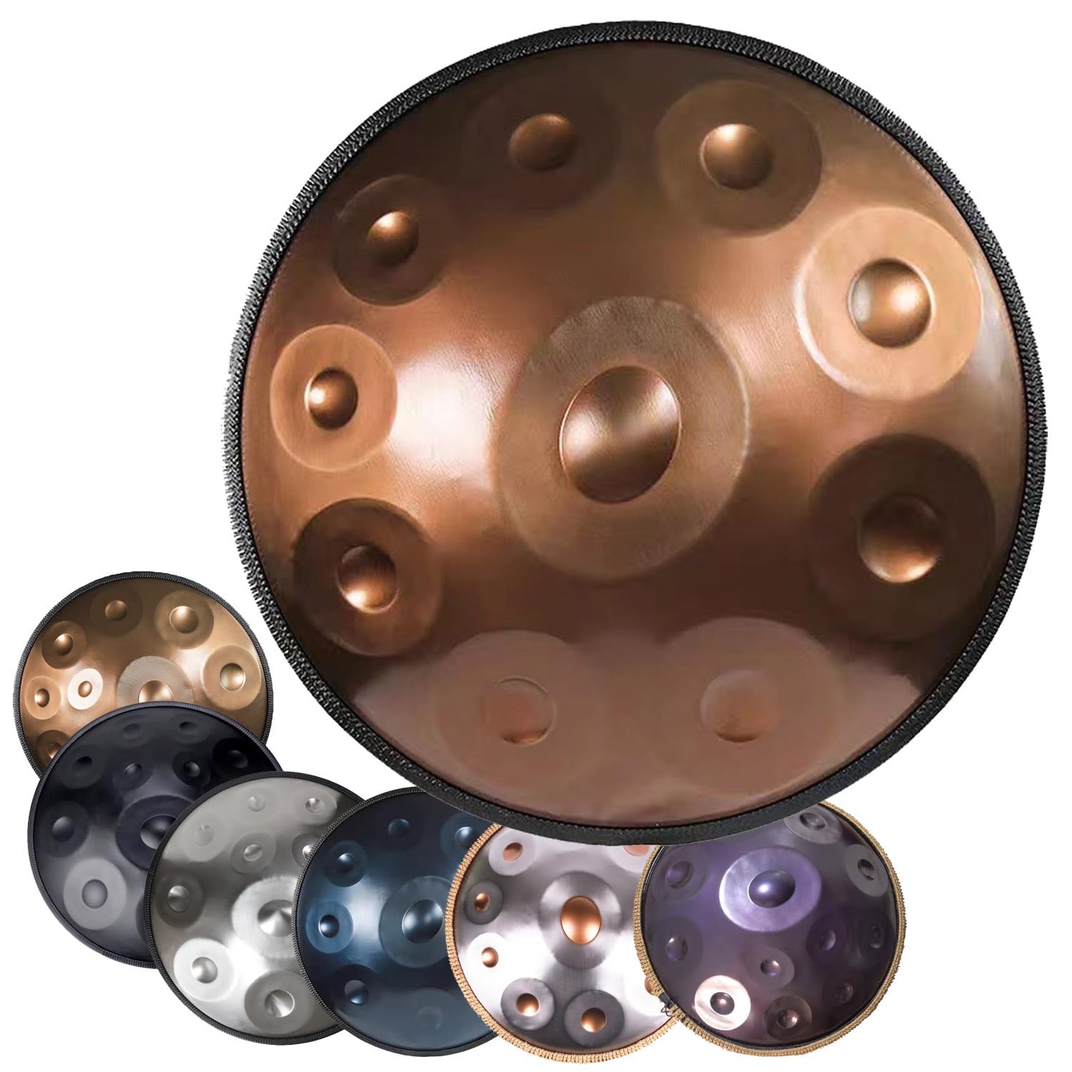 Handpan Drum Tambor de Mano 22 Pulgadas, 9/10/12 Notas Tambor Hand Pan en D Menor, 432Hz/440Hz Instrumento de Percusión para Meditación Yoga(Gold,10 Notes/440Hz)