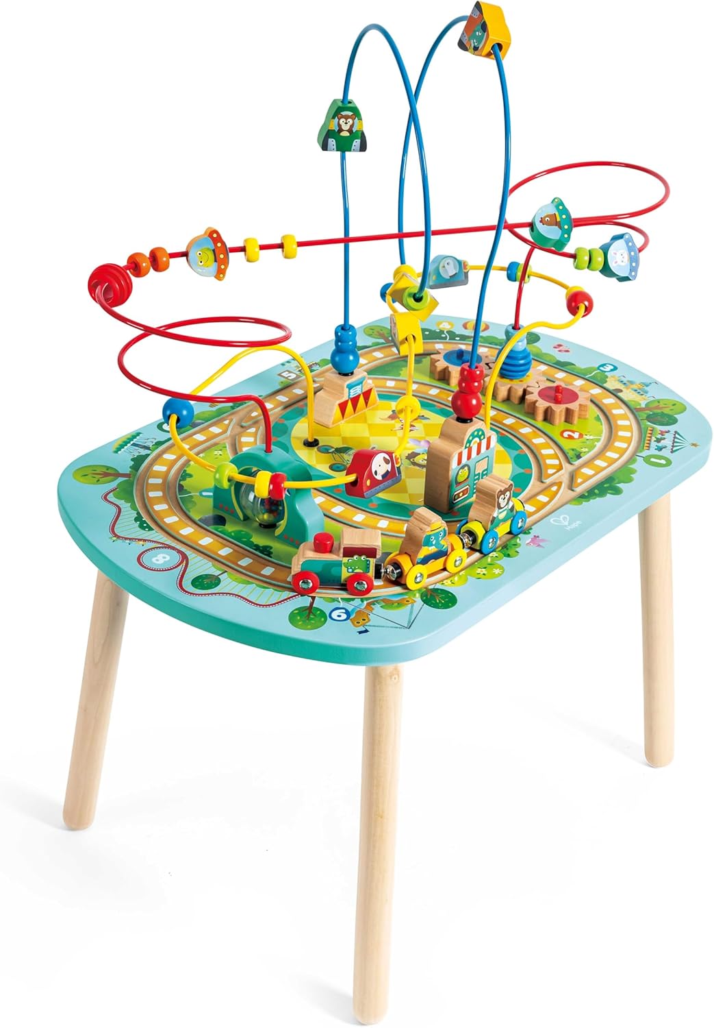 Hape Twisting Railway Maze Table - Wooden Bead Maze & Train Set for Toddlers - Amusement Park Theme with Rollercoaster, UFO & Numbered Stops - Fine Motor Skills Toy for Ages 18M+