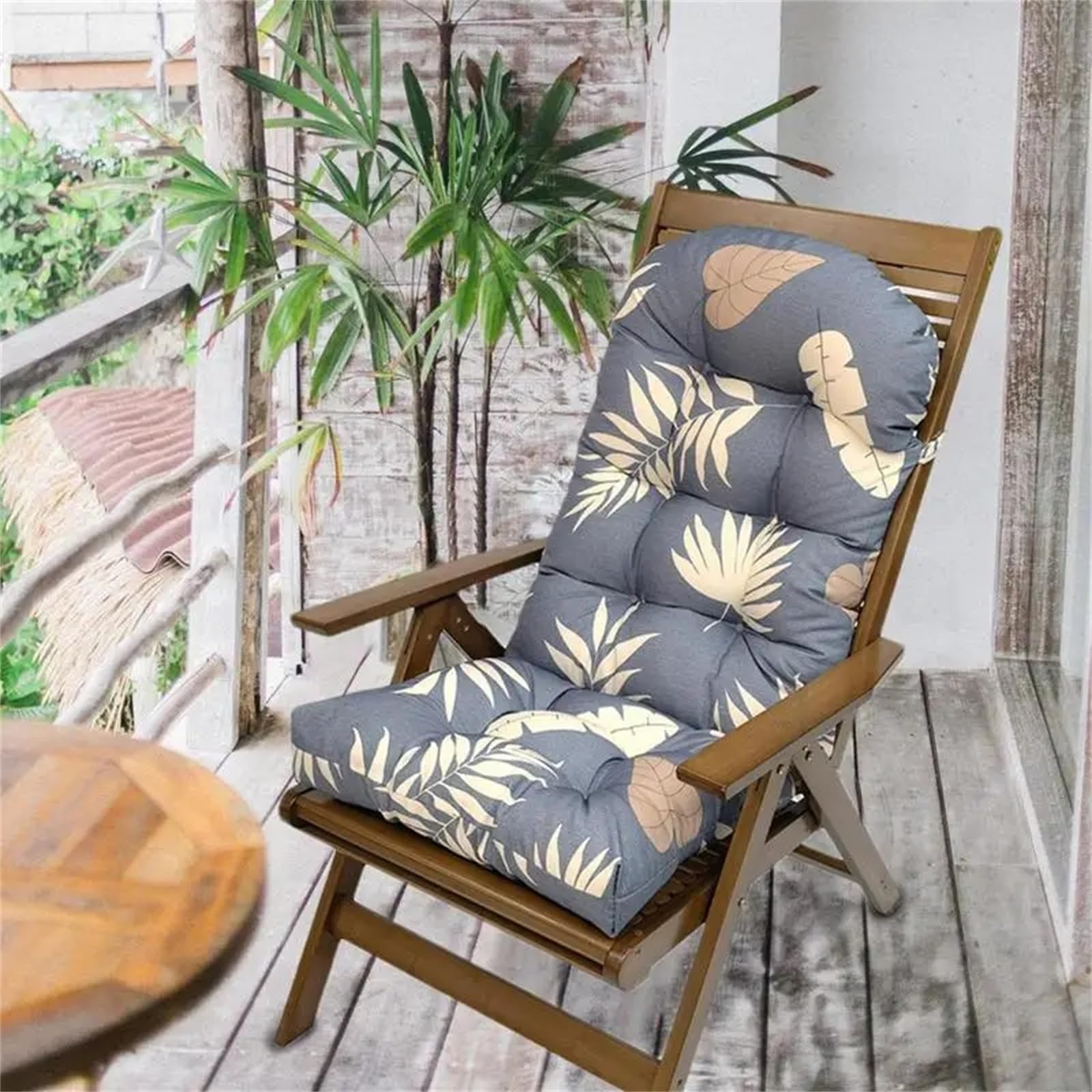Bonlting Patio Lounge Chair Cushion, Indoor/Outdoor Floral Printed Sun Lounger Pad Replacement with Ties Rocking Chair Sofa Cushion (Gray, 43 inch)