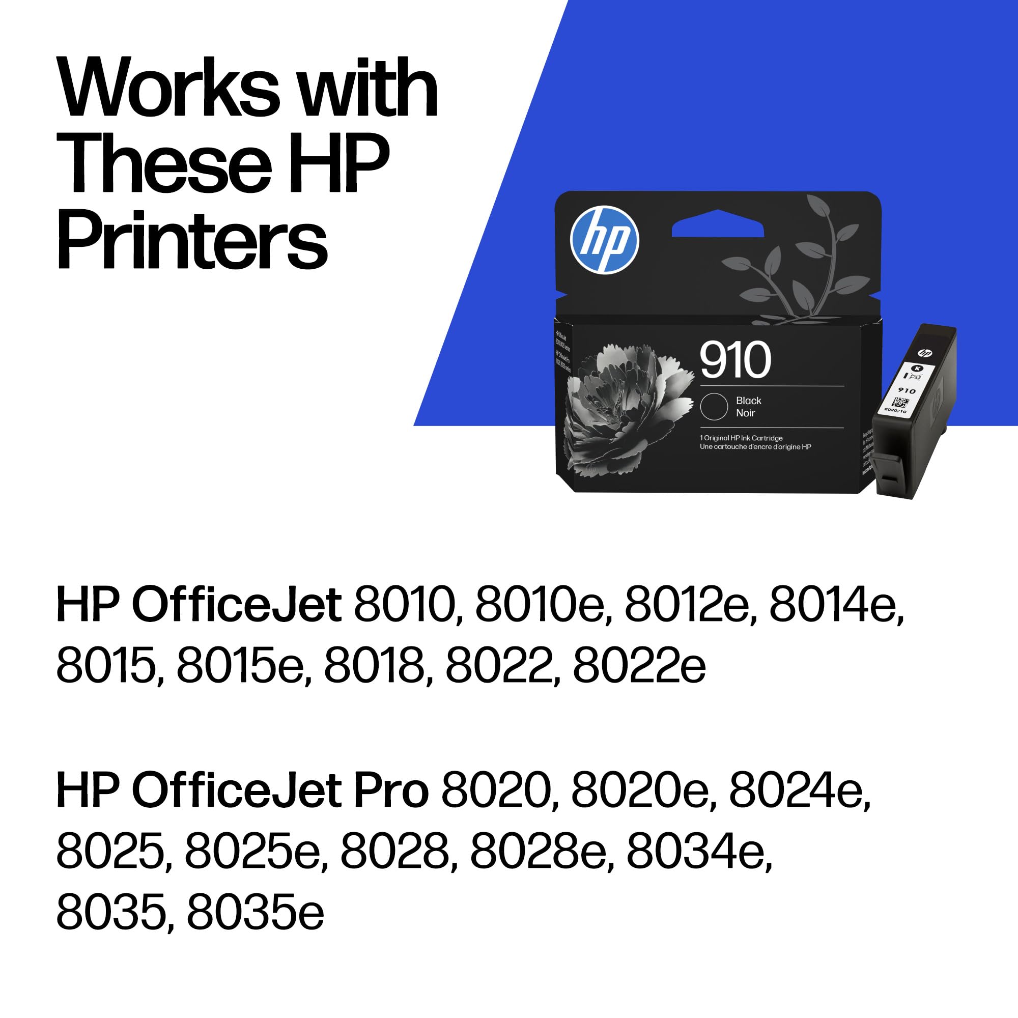 HP 910 Black Ink Cartridge Works with OfficeJet 8010 8020 Series OfficeJet Pro 8020 8030 Series Eligible for — view 2