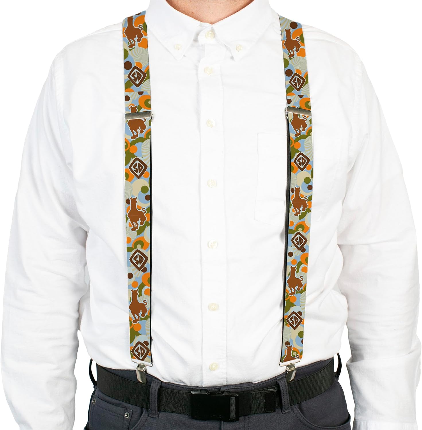 Buckle-Down Scooby Doo Suspenders, Scooby Doo Pose SD Dog Tag Blue Tan Orange Olive Browns