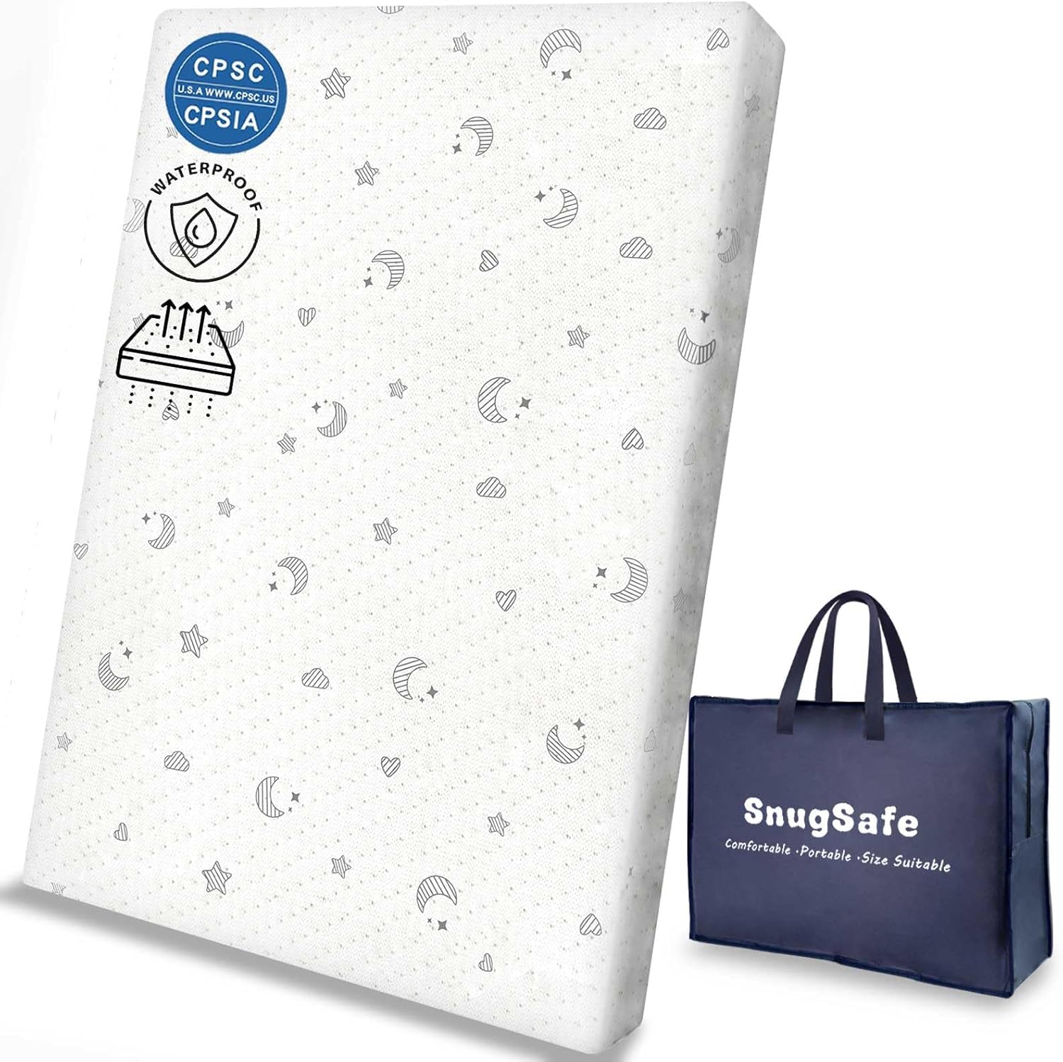 Pack and Play Mattress Pad (38"x26"x1.8") with Carry Bag, Waterproof Pack n Play Mattresses Pad with Soft Anti-Slip Washable Breathable Cover, Portable Playpen Mattress, 1.8" Thick