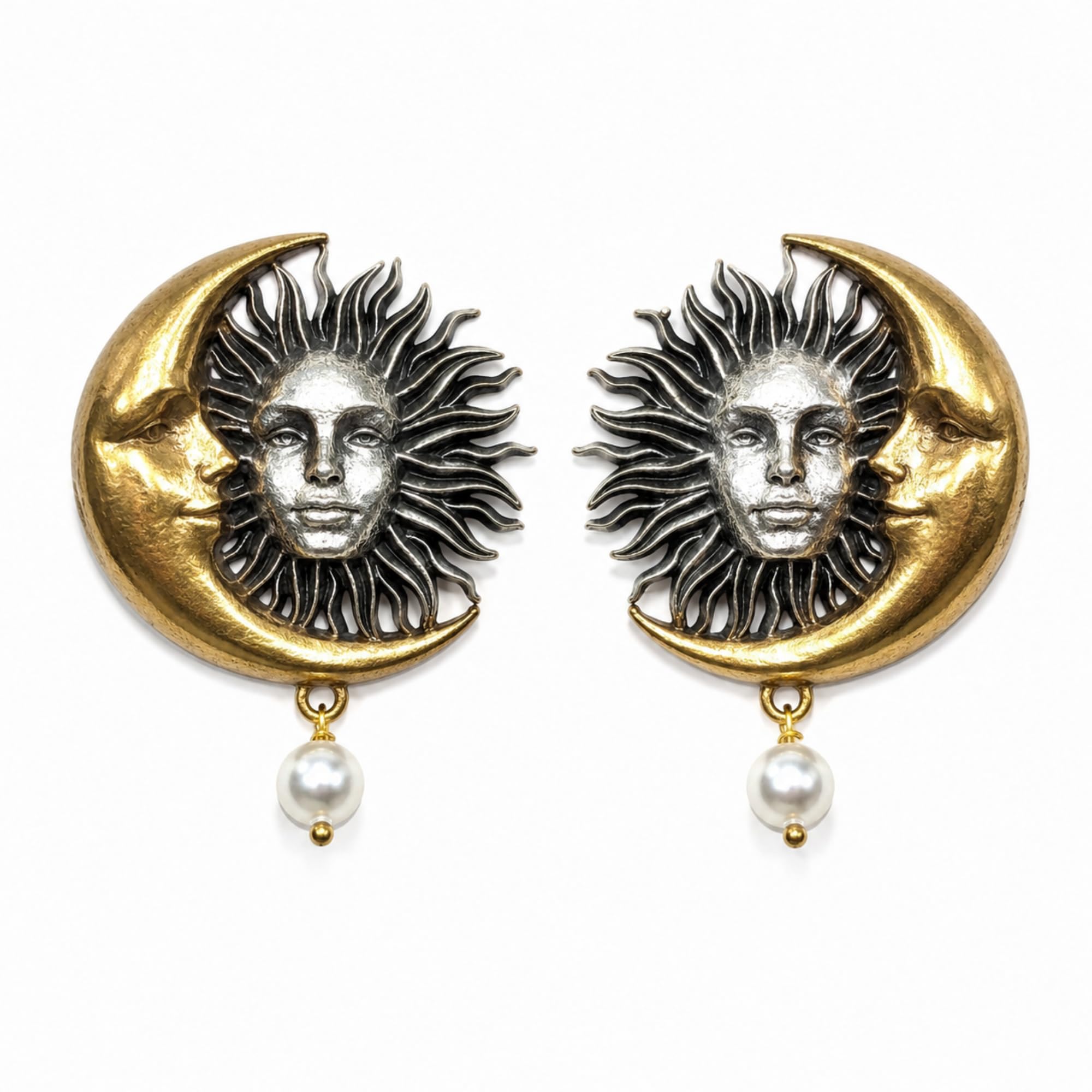dulcett Dual Tone Earrings for Women | Oxidised Silver Gold Chandbali Hoop with Pearl Drop | Stylish Tribal German Silver Earrings Set | Heavy Ethnic Jewellery for Women-picture-3