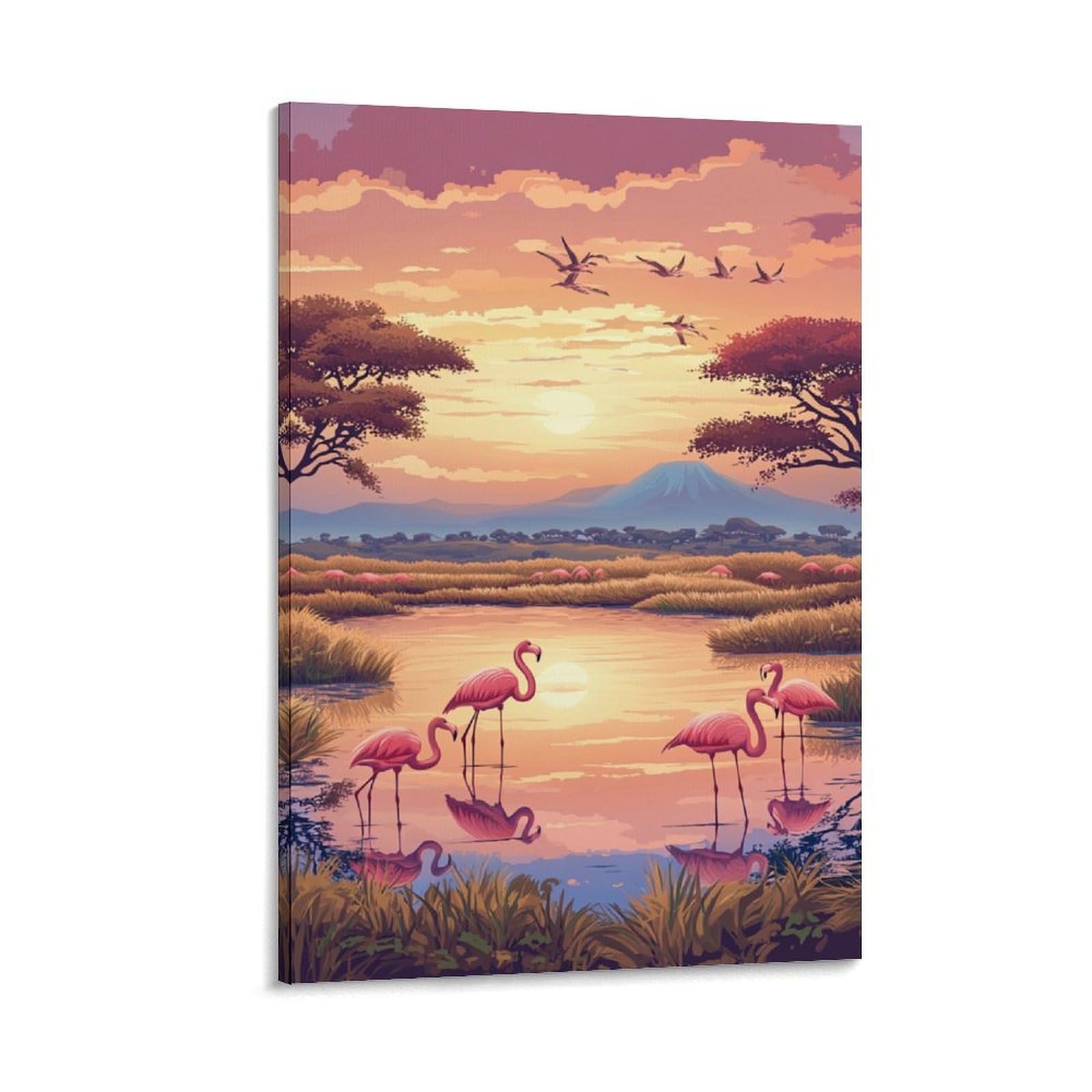 DHBANEIOK Flamingo Print, Canvas Prints, Framed Wall Art for Bedroom & Living Room, Modern Home Decor Print for Special Occasions 16x24inch(40x60cm)