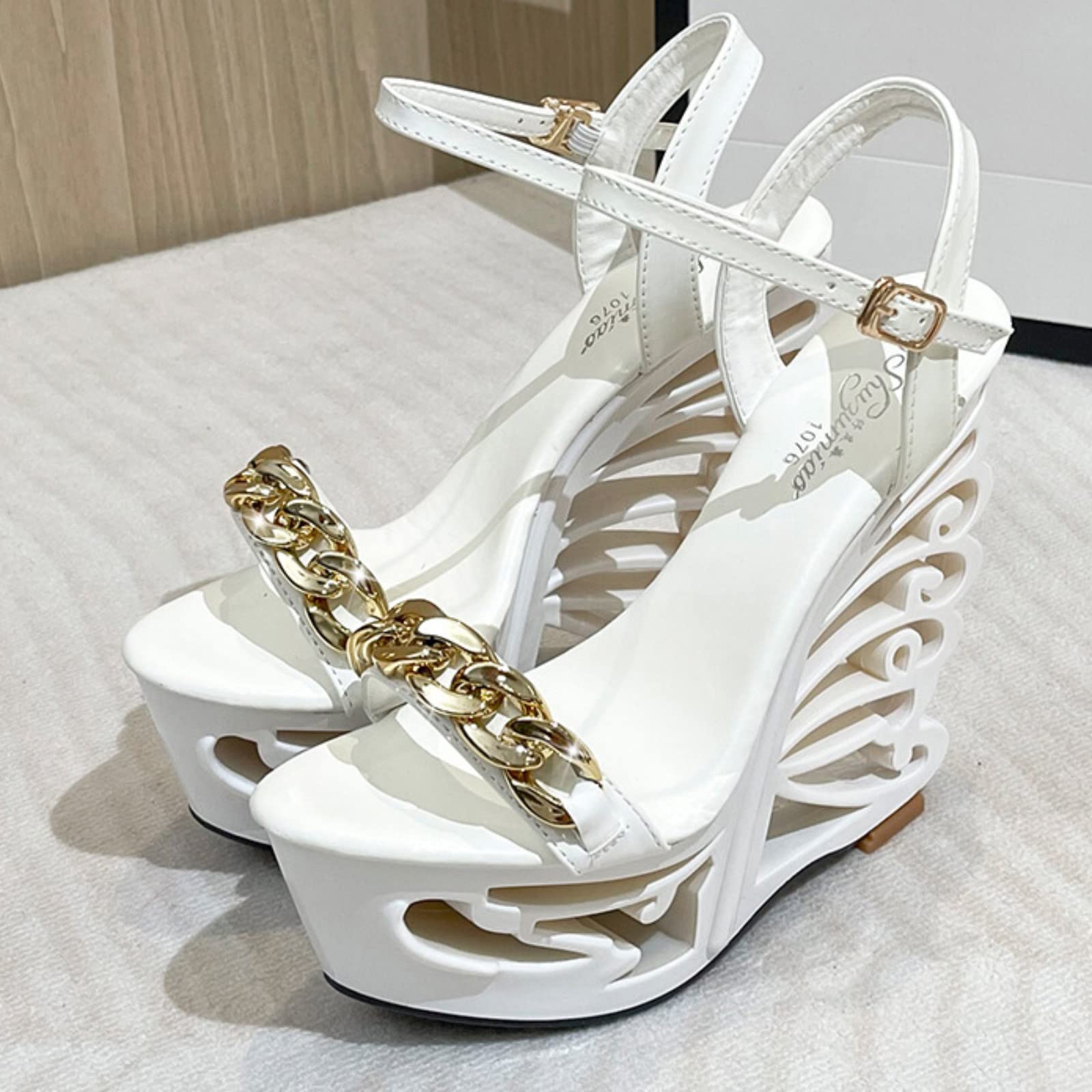 Genérico Sandalias Sport Mujer De Metal Sexy Tacón Belleza Punta Abierta Tobillo Zapatillas Y Sandalia Esparteras Para Fascitis Plantar Plana Women Sandals Summer Ortopédicas Cuñas Negras Pala
