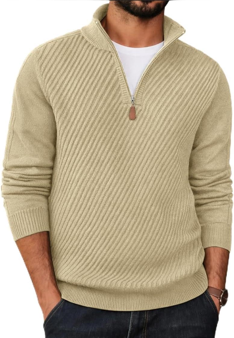 COOFANDY Mens Quarter Zip Sweater Slim Fit Pullovers Sweaters Knit Pullover