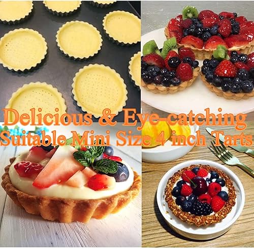 Miniatura 6 de 16 mini moldes para tartas extraíbles de 4 pulgadas, antiadherentes, bordes acanalados, moldes pequeños para hornear tartaletas, pasteles de mousse,