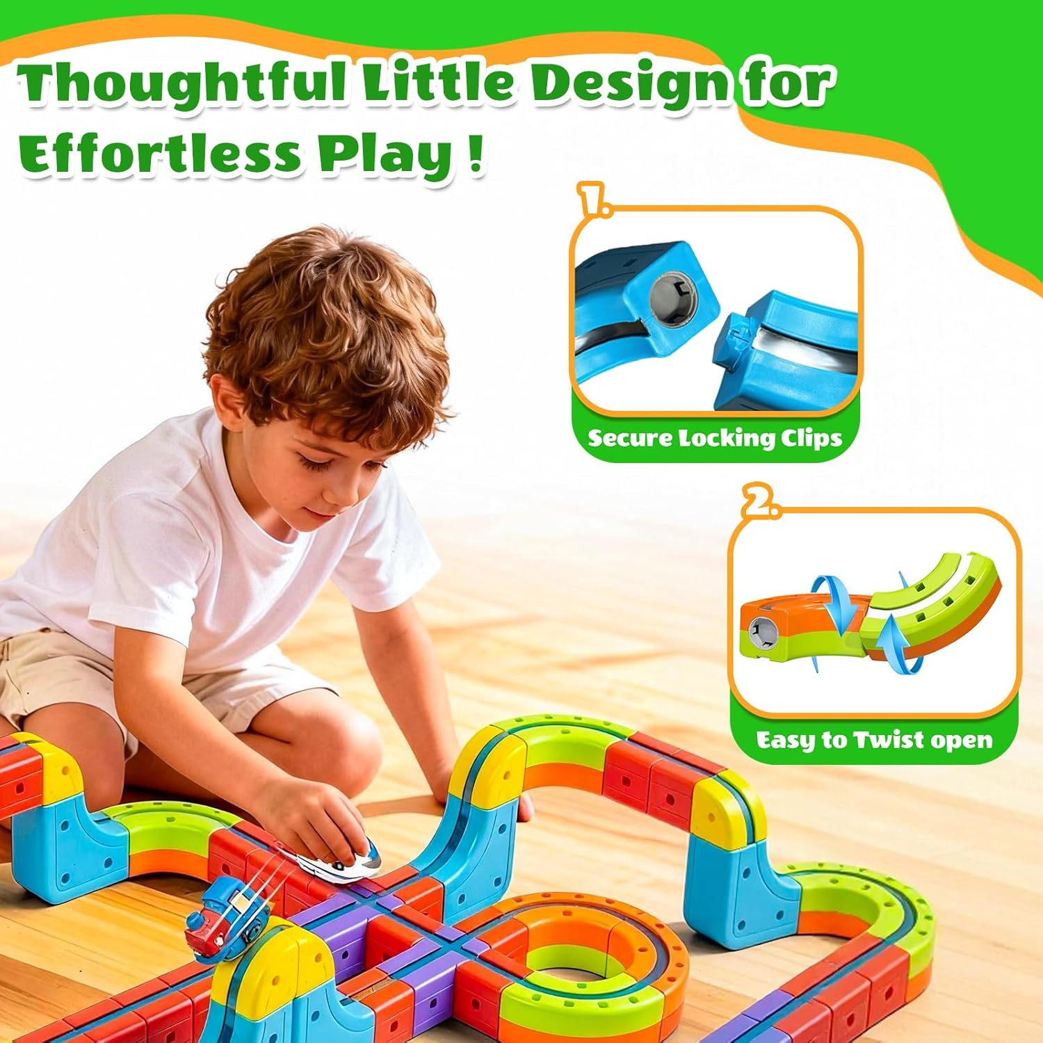 68 PCS Anti-Jam Magnetic Tracks,Flexible Magnetic DIY Electric Train Track Set for Toddlers 3+, USB-Powered STEM Educational Toy Gift