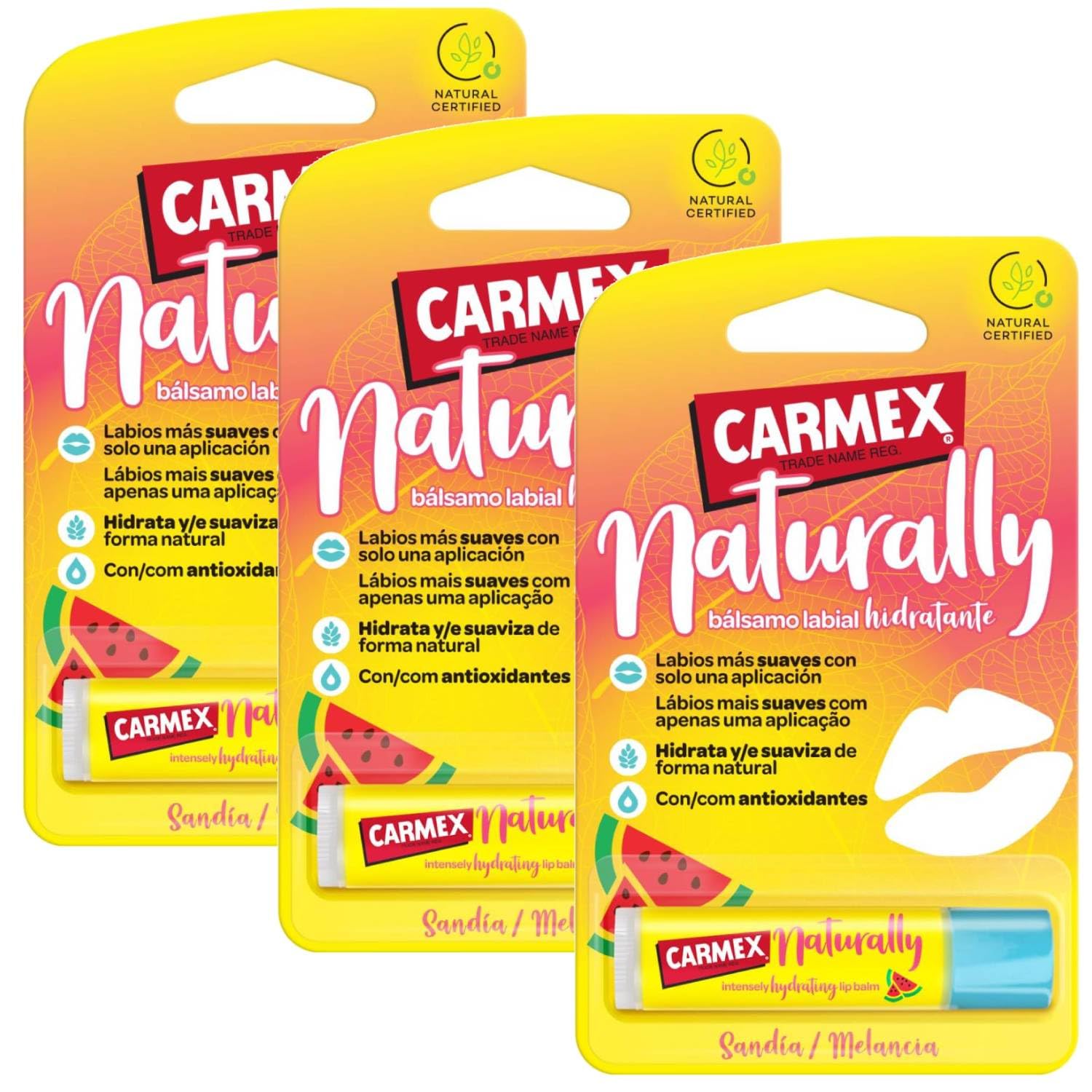 Carmex Naturally Wassermelone Feuchtigkeitsspendender Lippenbalsam 3 Einheiten