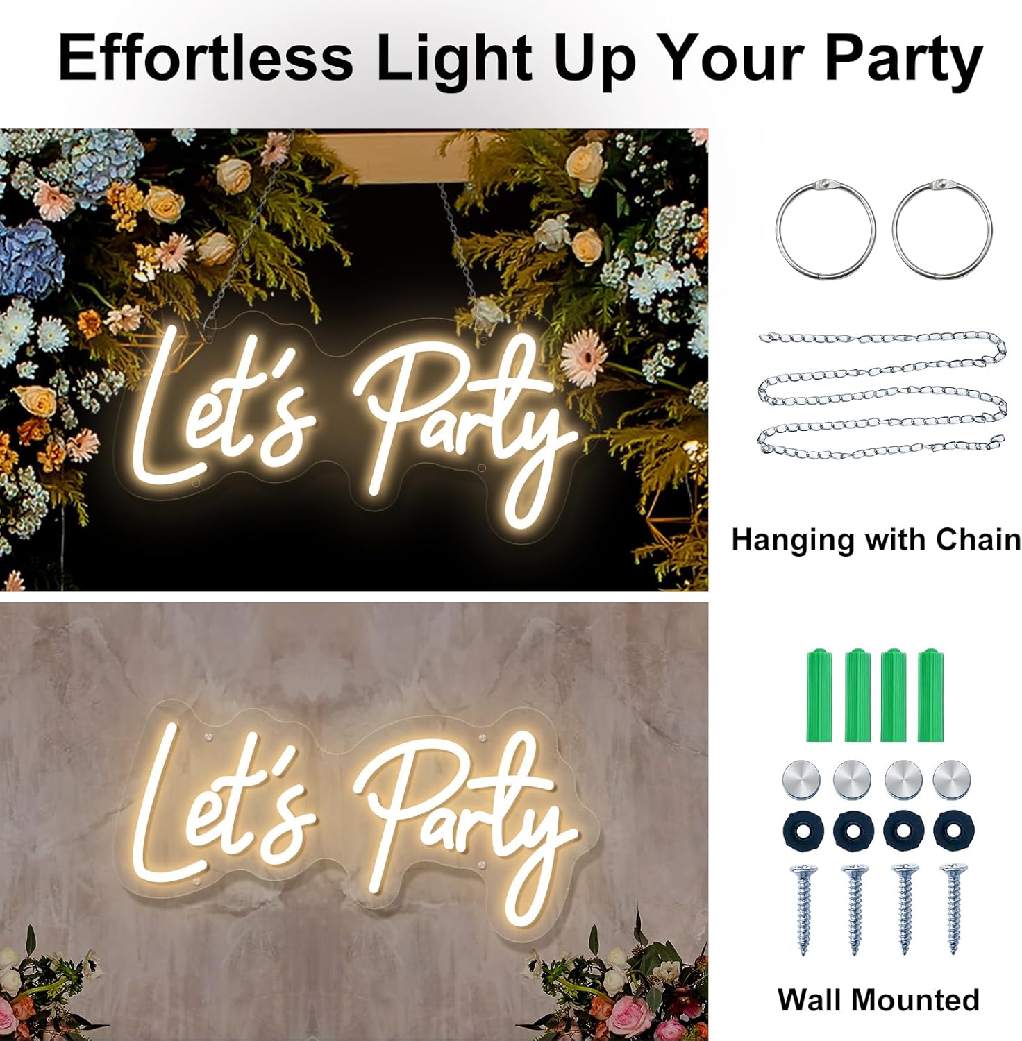Let's Party Neon Signs for Backdrop, Neon Light Sign for Wall Decor, HDJSIGN LED Neon Sign for Birthday Bachelorettle Wedding Parties Bar, USB Powered Lets Party Neon Light