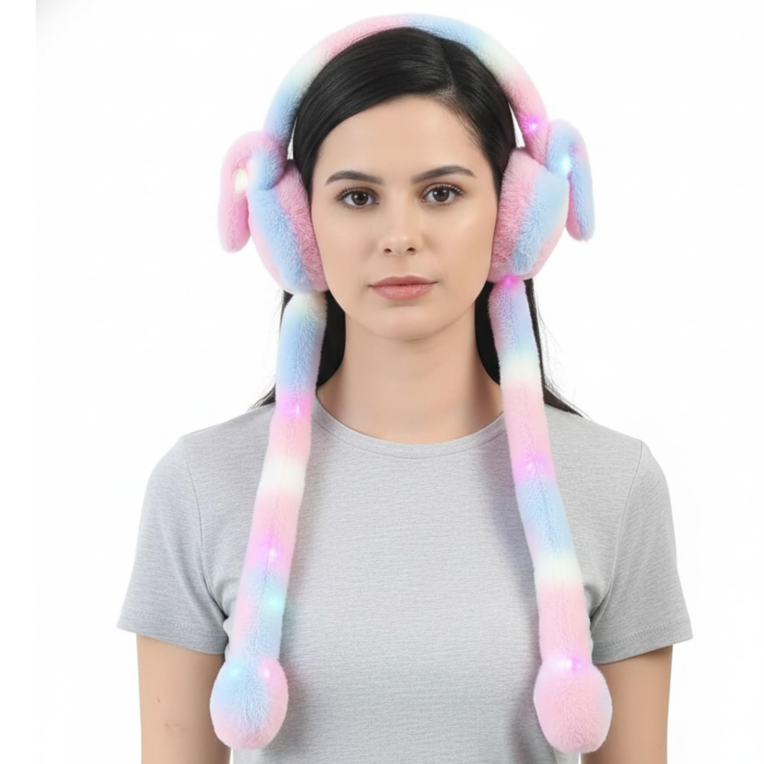 Xlent Women’s Earmuff with Light and Moving Ears, Plush Winter Ear Warmers, Cute Fluffy Headband, Glow in the Dark Cosplay Hat, Fun Outdoor Fashion Accessory for Cold Weather Trip-image-10