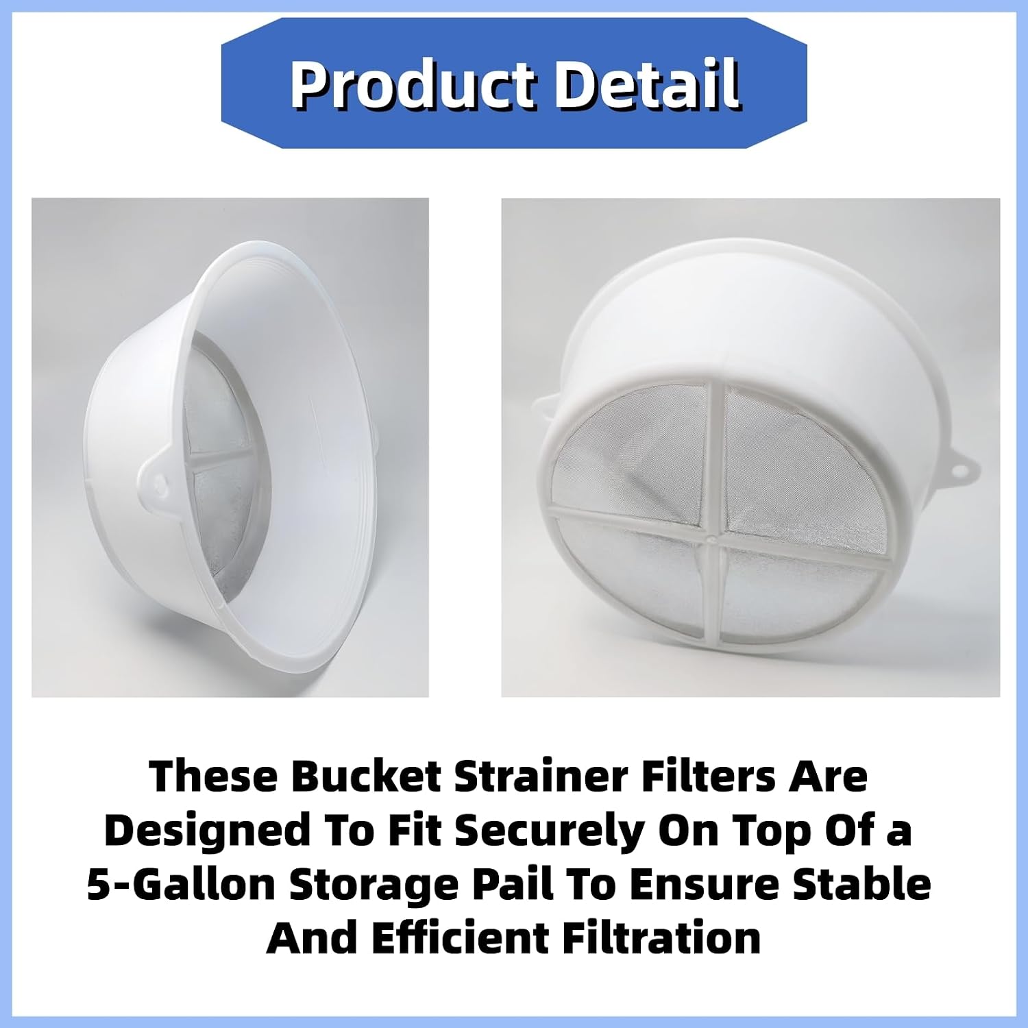 (2PK) 5 Gallon Bucket Strainer Filters - Reusable 60 Mesh Paint Strainer Steel Fine Mesh Net Plastic Filter Cover - Fits 5-Gallon Paint Bucket Cans For Painting, Oil, Honey, Quinoa, Food, Hobby Use