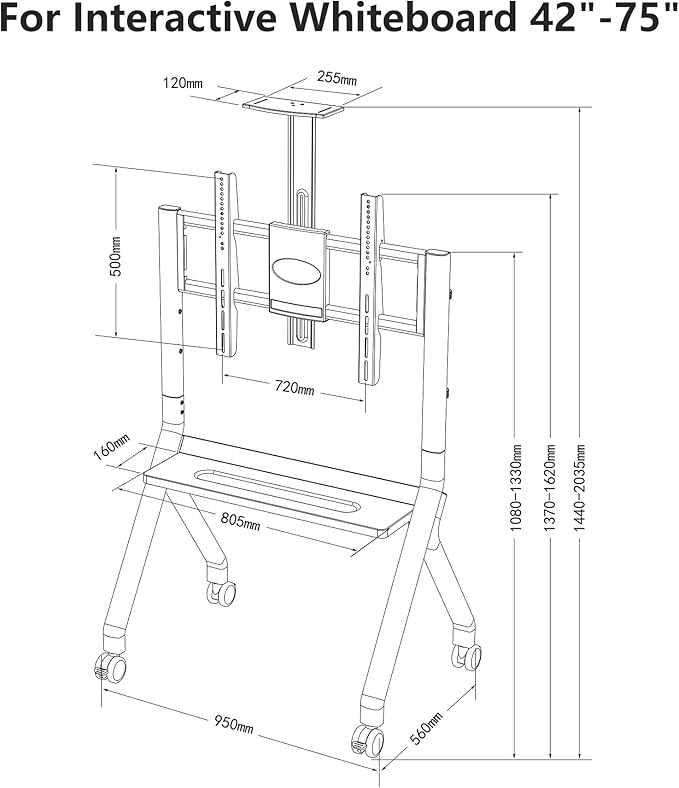 Soporte móvil para pizarra inteligente 42-75 pulgadas, con ruedas miniatura 2