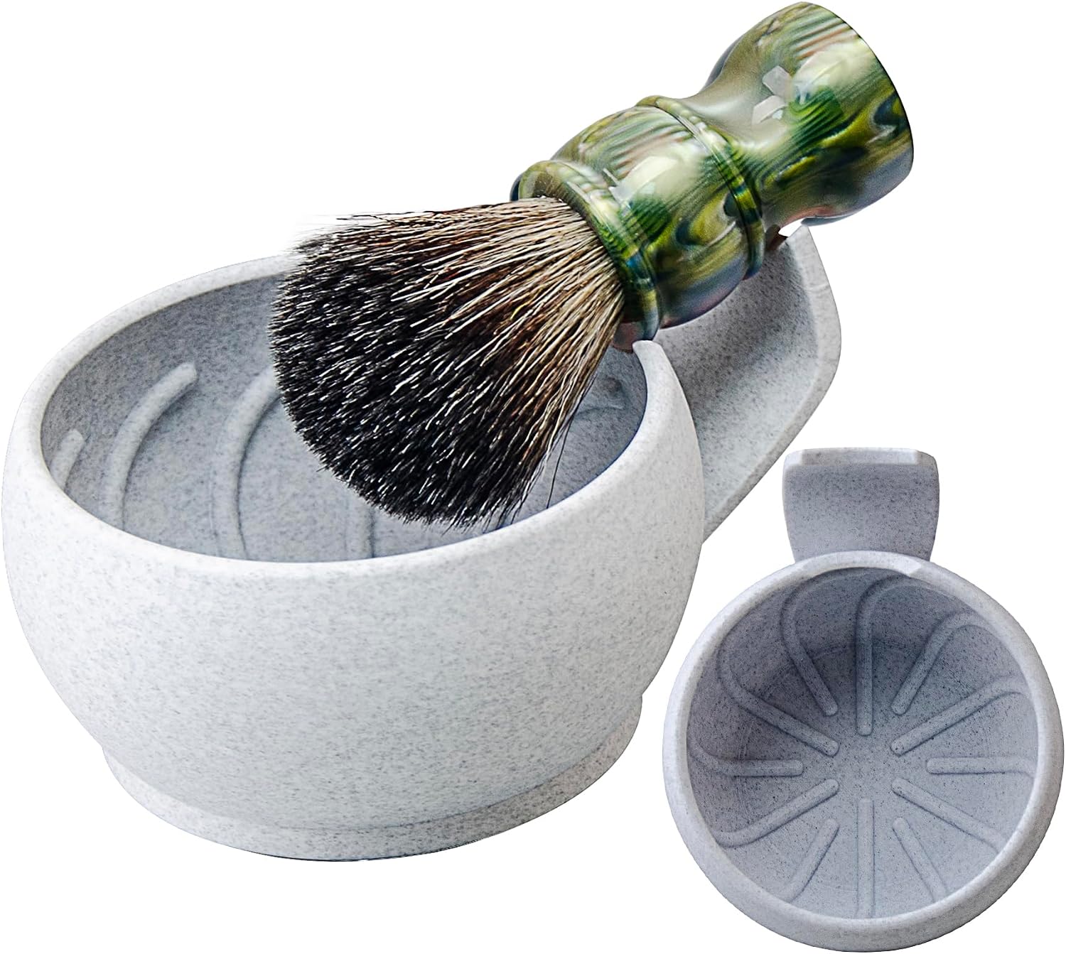 Grandslam Shaving Bowl with Ridges, Shaving Mug with Brush Stand, Shaving Soap Bowl for Shaving Cream and Soap, Durable & Holds Heat Longer, Rich & Thick Lather, Great for Traveling and Use at Home
