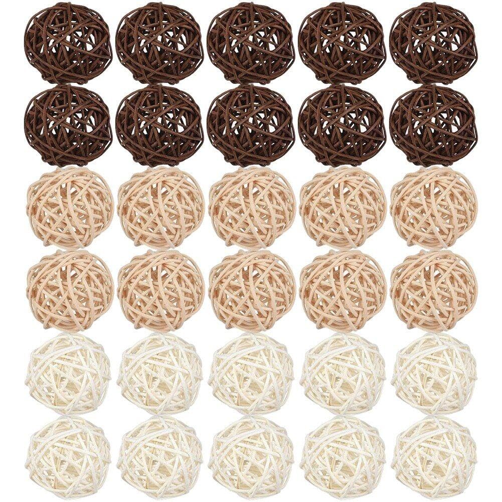 Baokuan 30pcs Rattan Wicker Balls Diy Vase Bowl Filler Ornaments Aroma Dffuser Balls for Wedding Home Hanging Decoration Table Confetti
