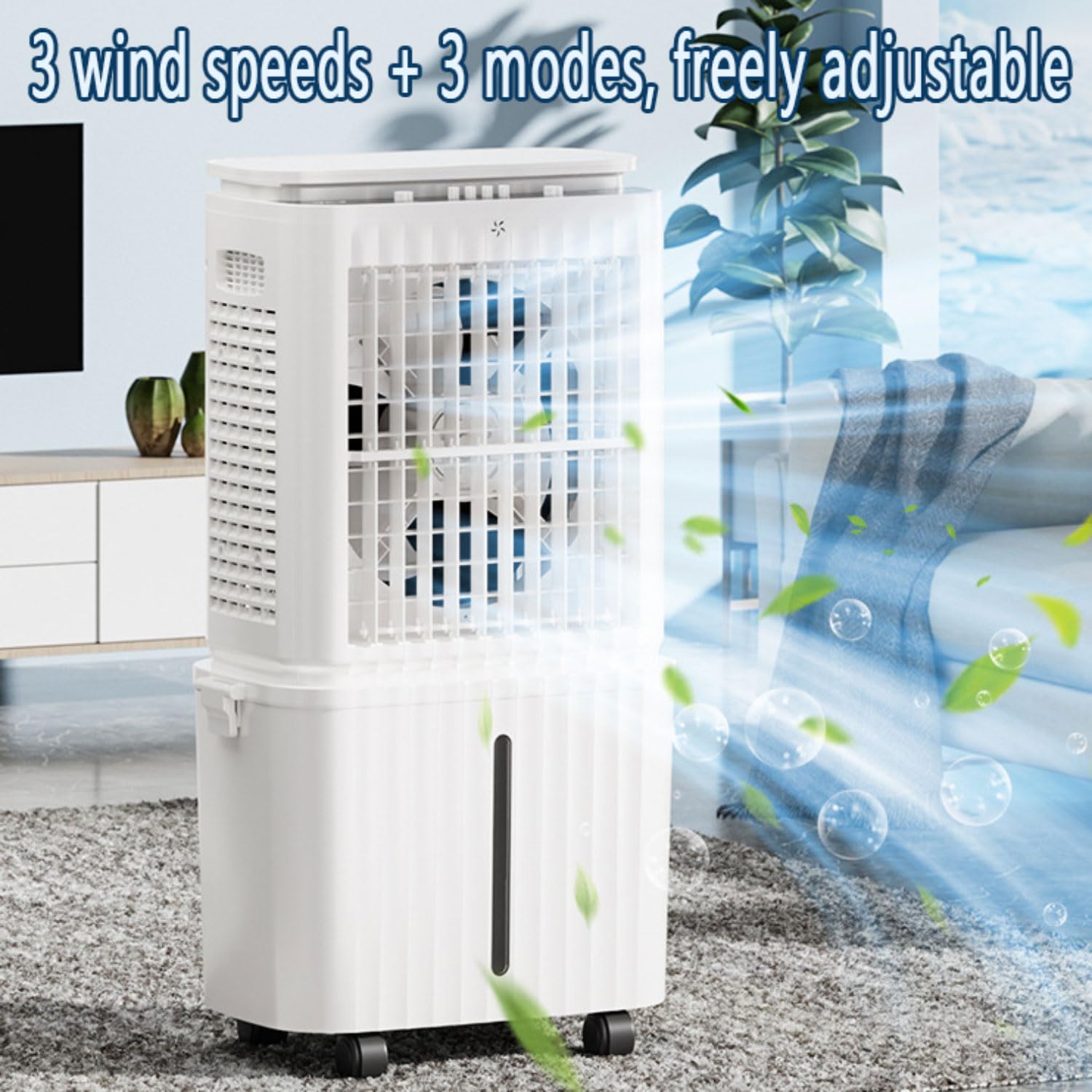 Climatizador Evaporativo Portátil con Tanque Desmontable 30L Enfriador de Aire Silencioso con Temporizador 12H 3 Velocidades 120° Oscilación Bajo Consumo Ventilador de Enfriamiento para Hogar
