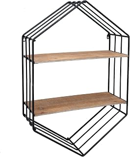 Sagebrook Home Wall Storage Shelf with Metal Frame & Wooden Shelves - Rustic Industrial Hanging Organizer for Home, Office, Bedroom, Living Room - 32" Brown